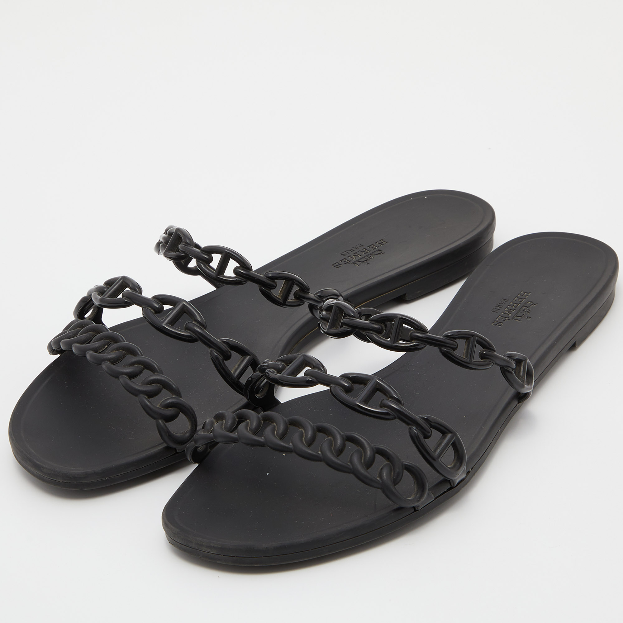 

Hermes Black Rubber Chaine d'Ancre Rivage Slide Sandals Size