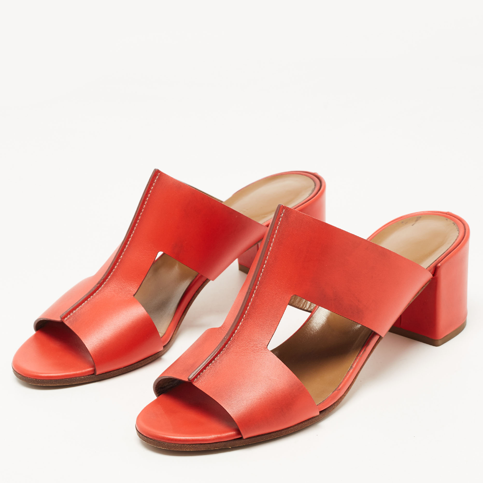 

Hermes Red Leather Ostia Sandals Size