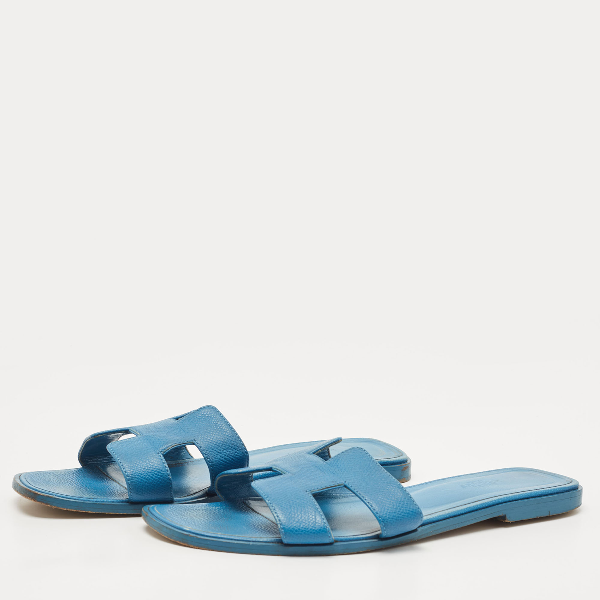 

Hermes Blue Leather Oran Flat Sandals Size