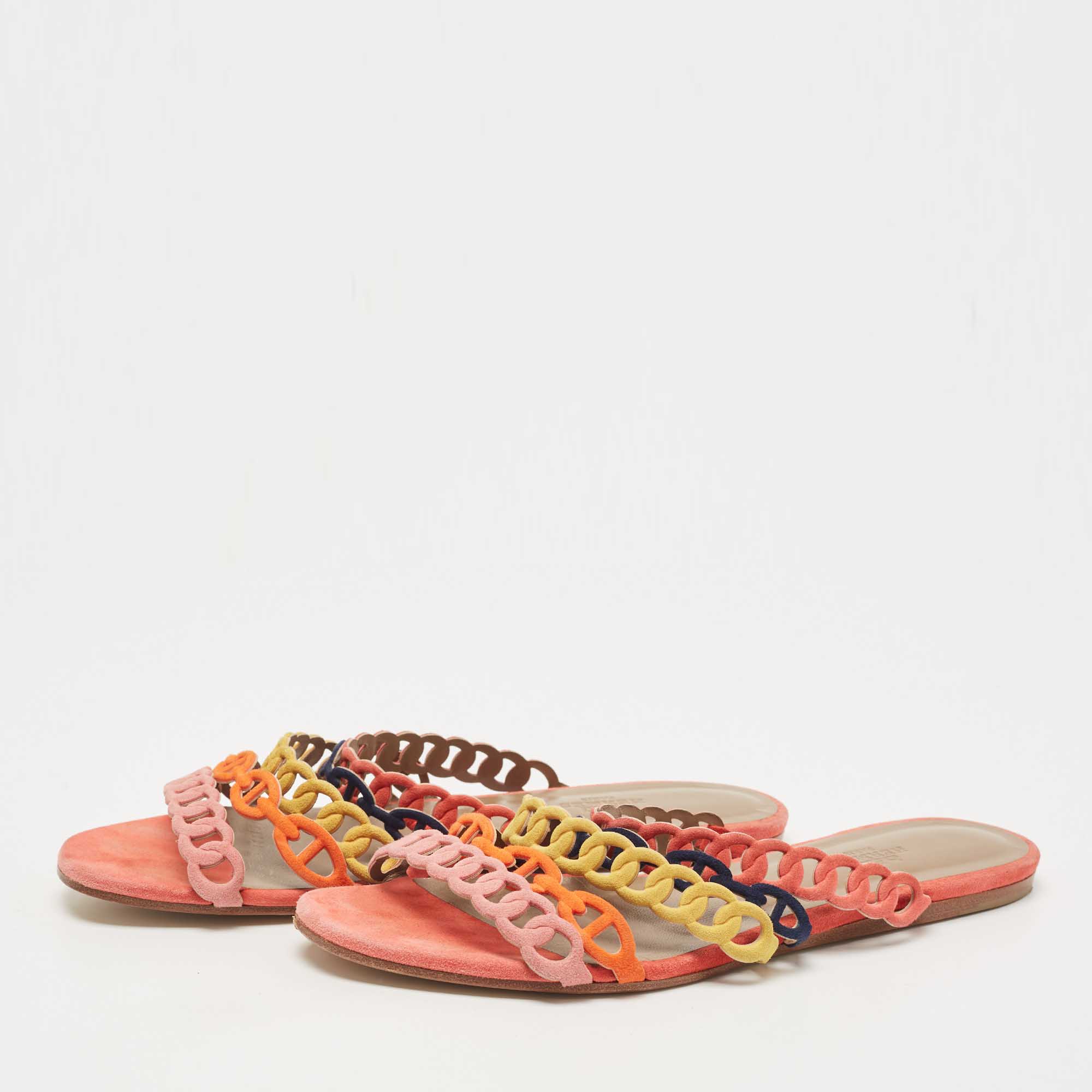 

Hermes Multicolor Suede Thalassa Flat Slides Size