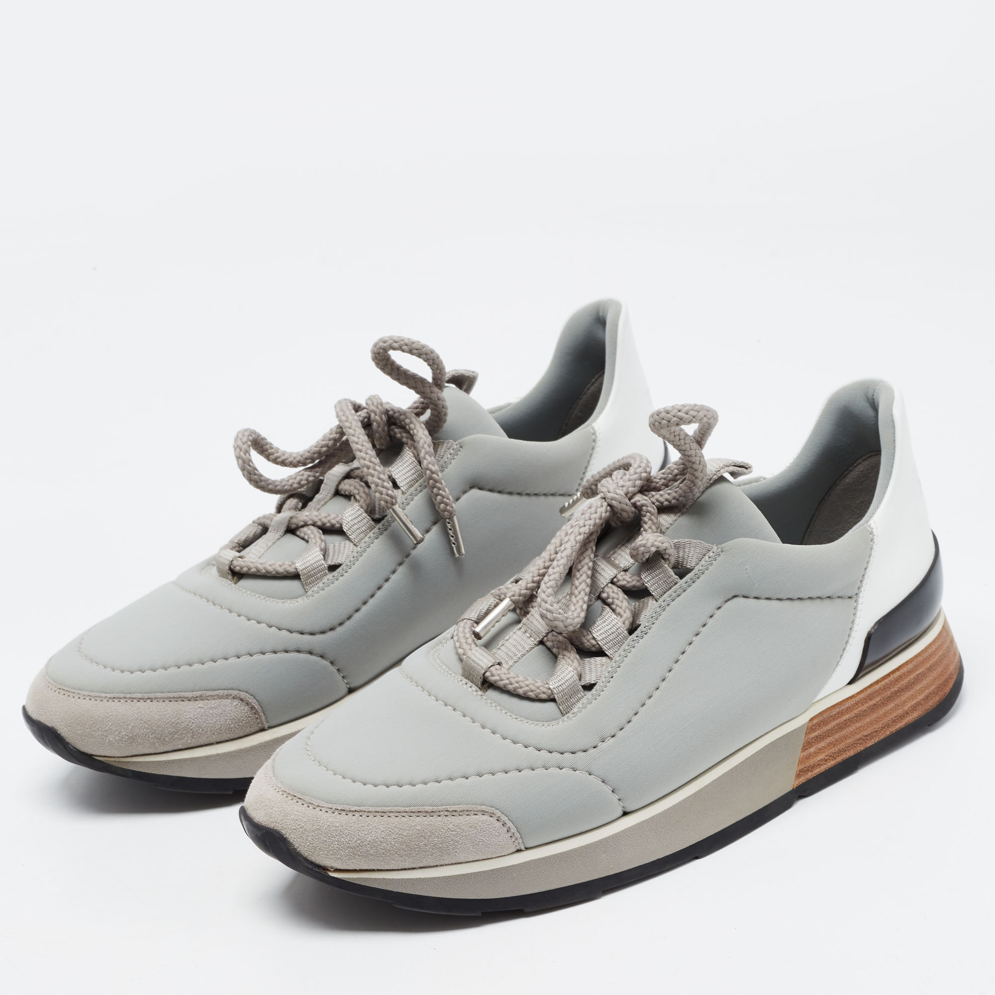 

Hermes Grey/White Leather and Fabric Buster Sneakers Size