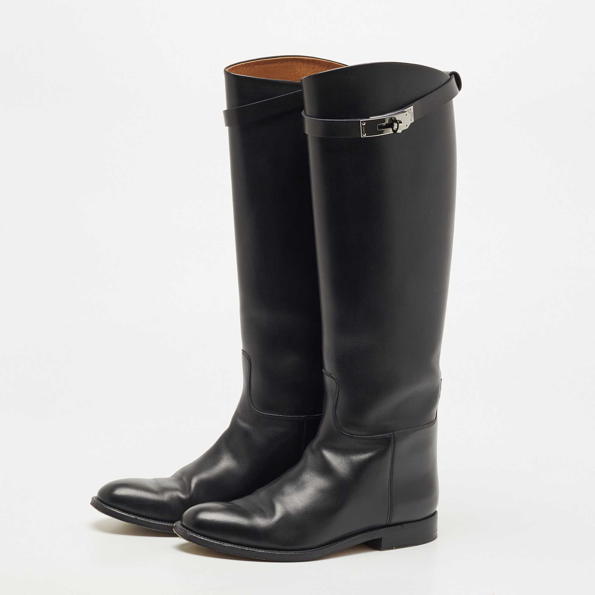 

Hermes Black Leather H Jumping Knee Length Boots Size