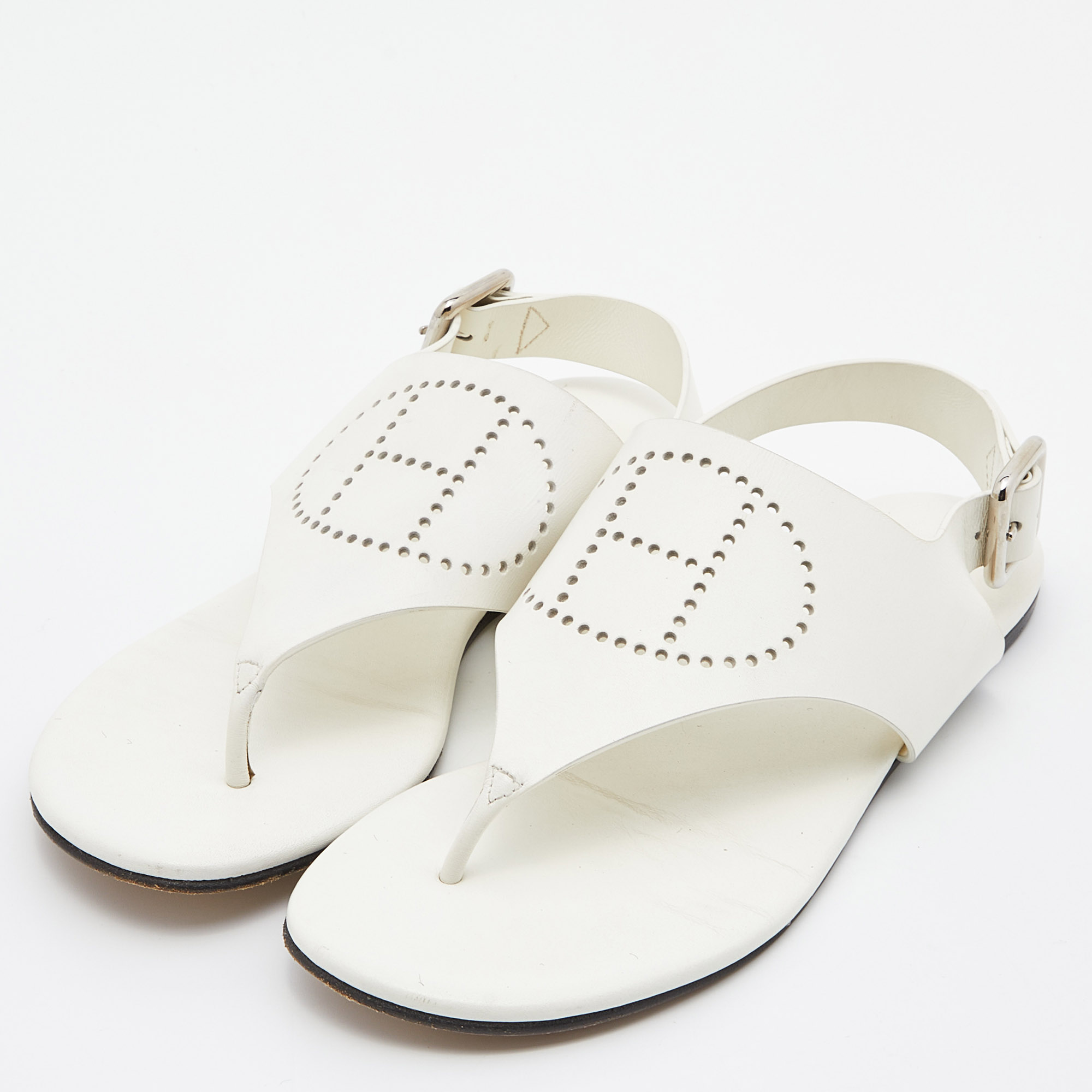 

Hermès White Leather Kola Thong Flat Slingback Sandals Size