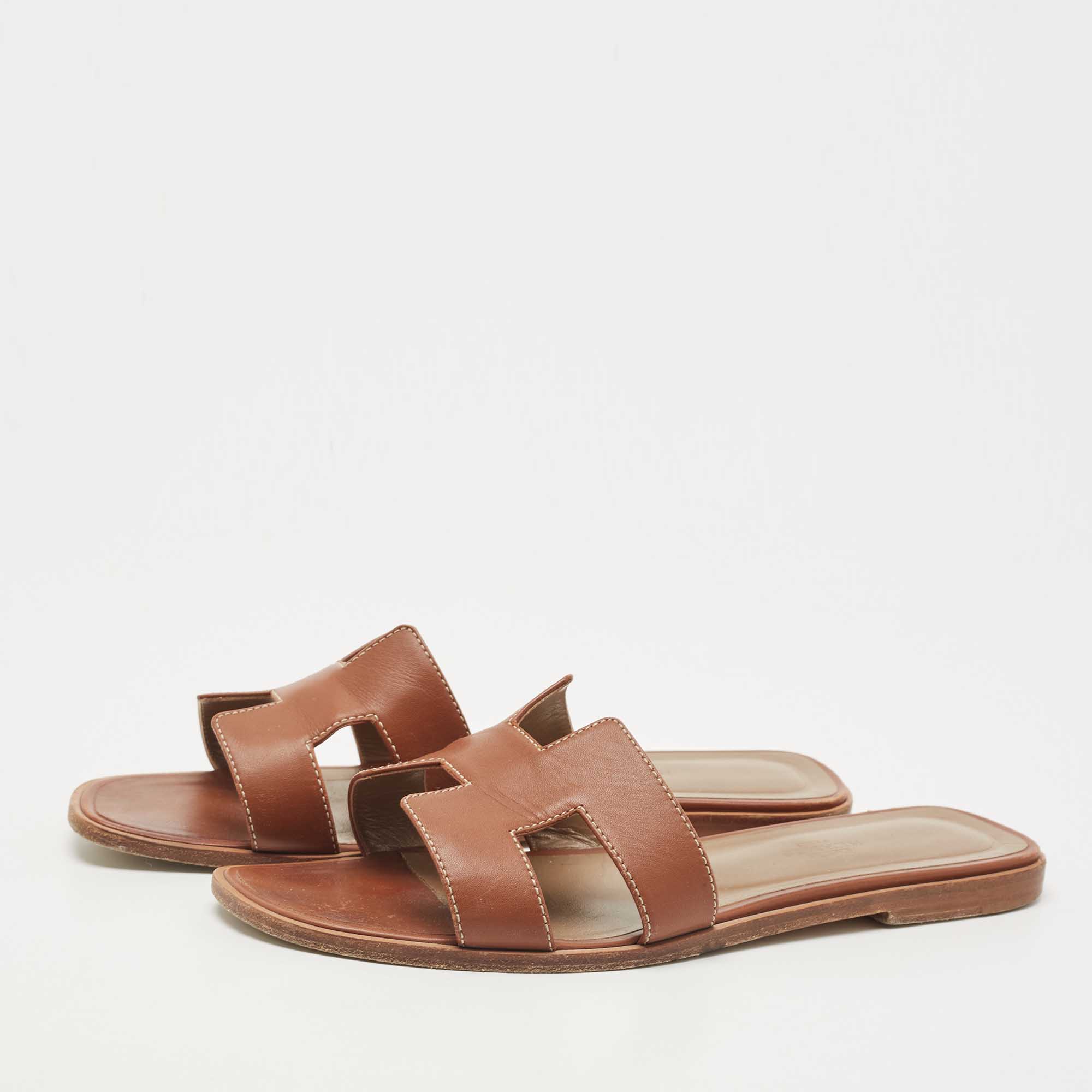 

Hermes Brown Leather Oran Sandals Size