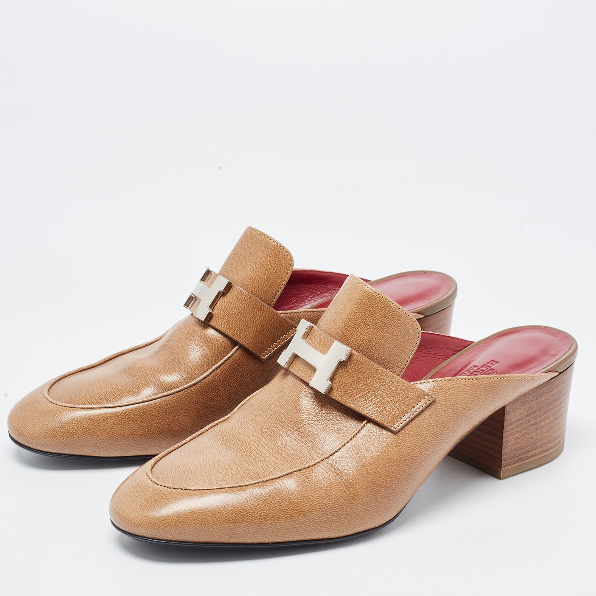 

Hermes Brown Leather Oz Mules Size