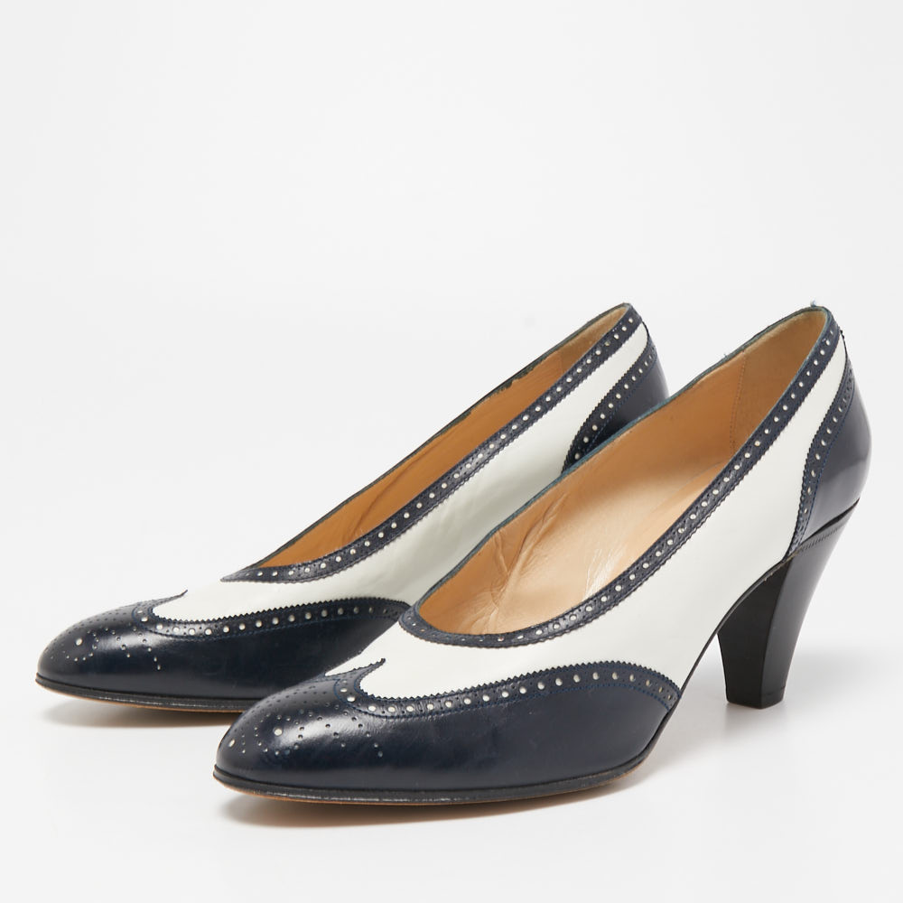 

Hermes Blue/White Brogue Leather Round Toe Pumps Size