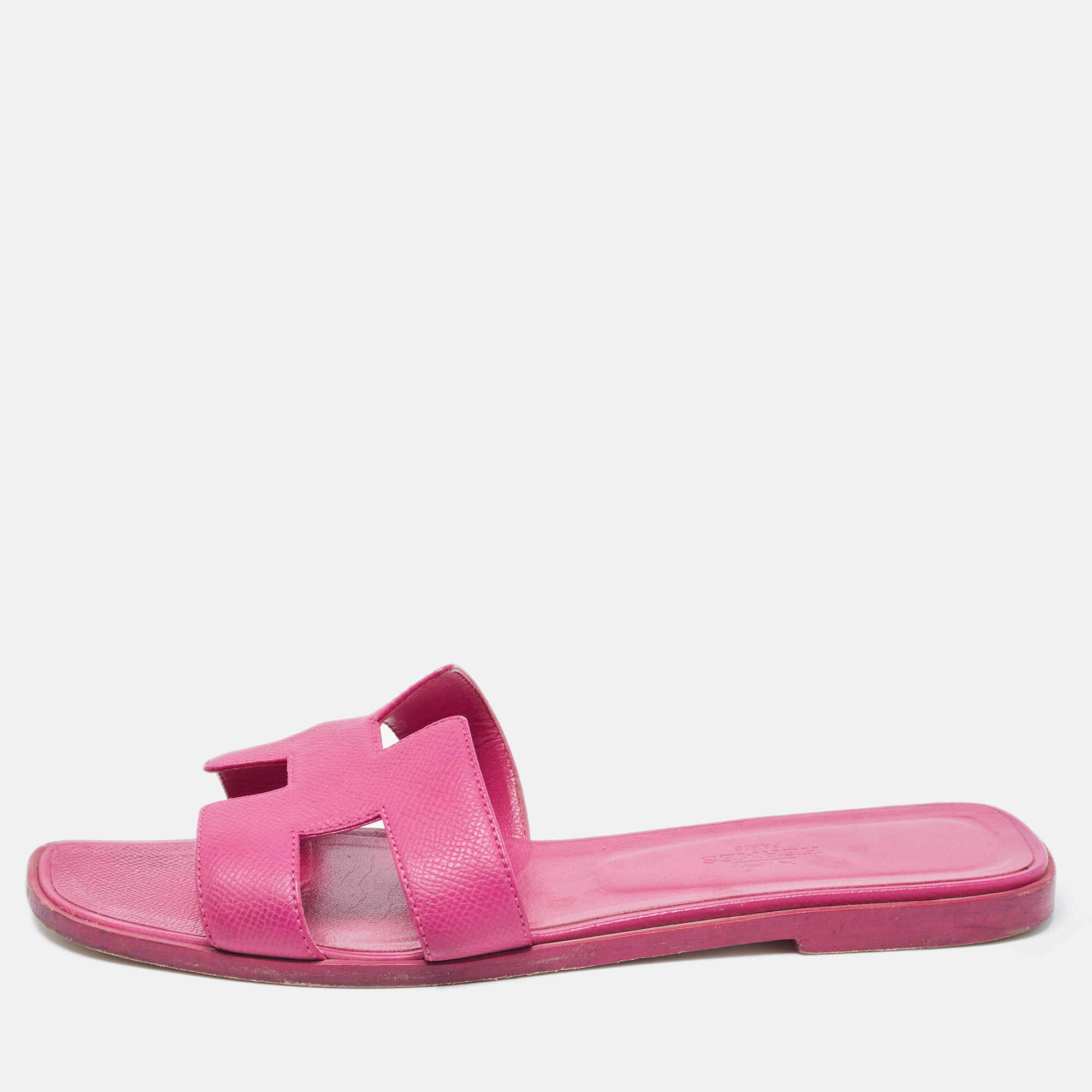 Hermes Purple Leather Oran Flat Slides Size 39.5