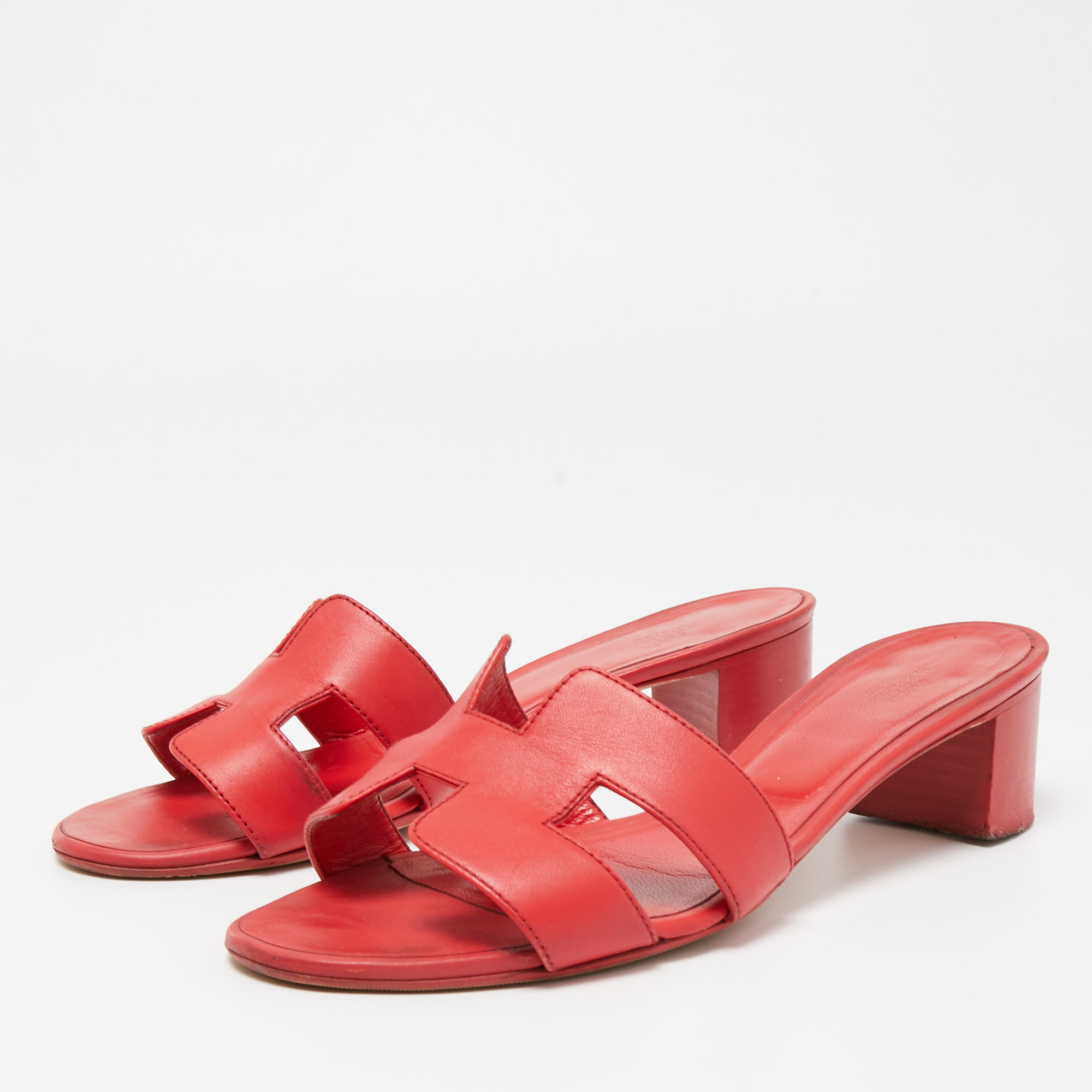

Hermes Red Leather Oasis Slide Sandals Size