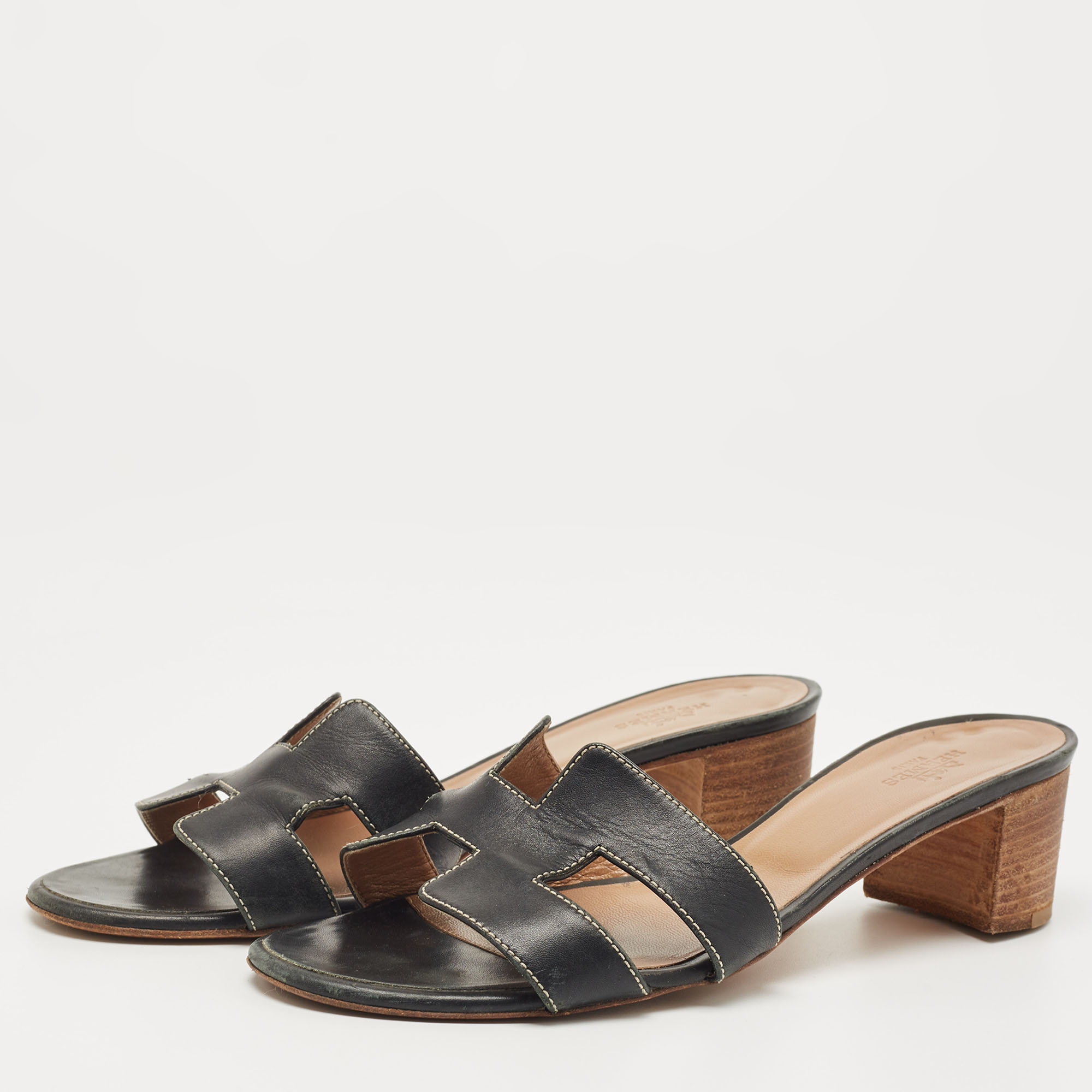 

Hermes Black Leather Oasis Sandals Size