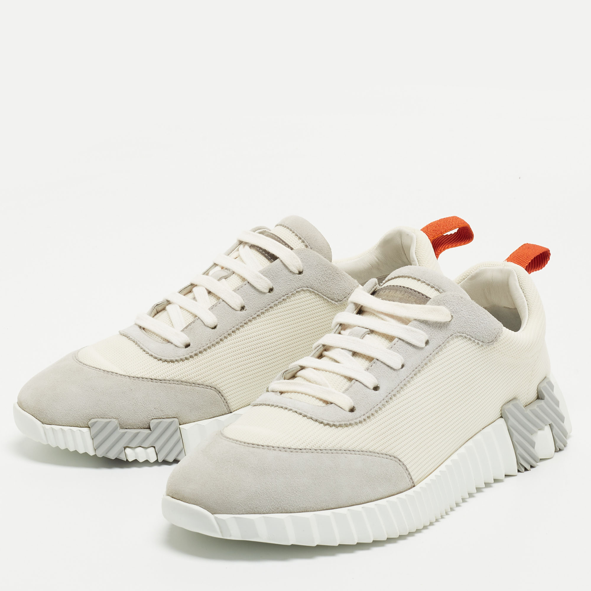 

Hermes White/Grey Suede and Mesh Bouncing Sneakers Size