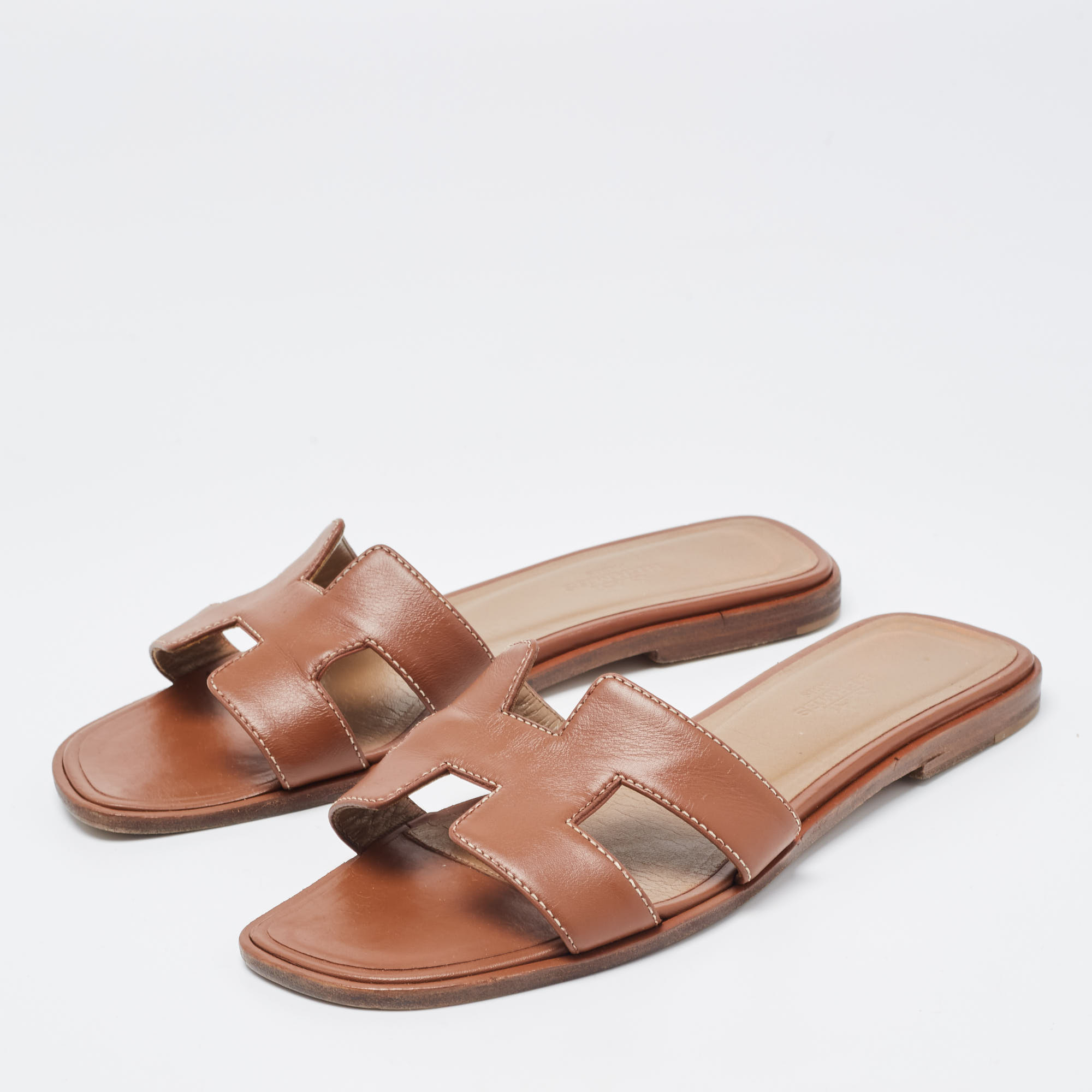 

Hermes Brown Leather Oran Sandals Size