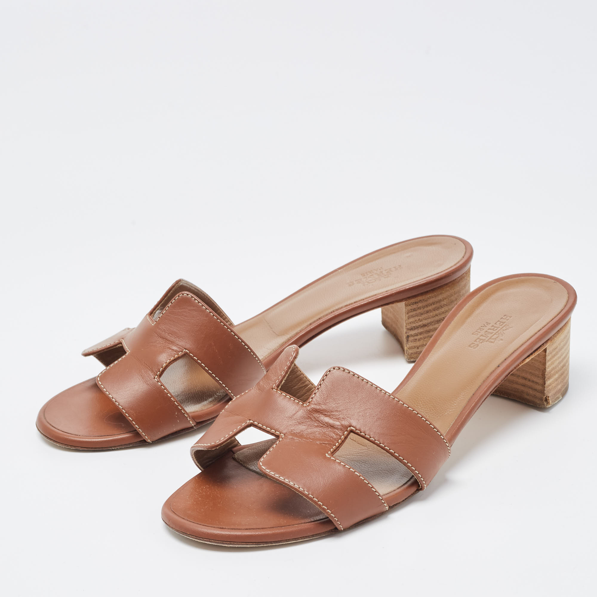 

Hermes Brown Leather Oasis Sandals Size