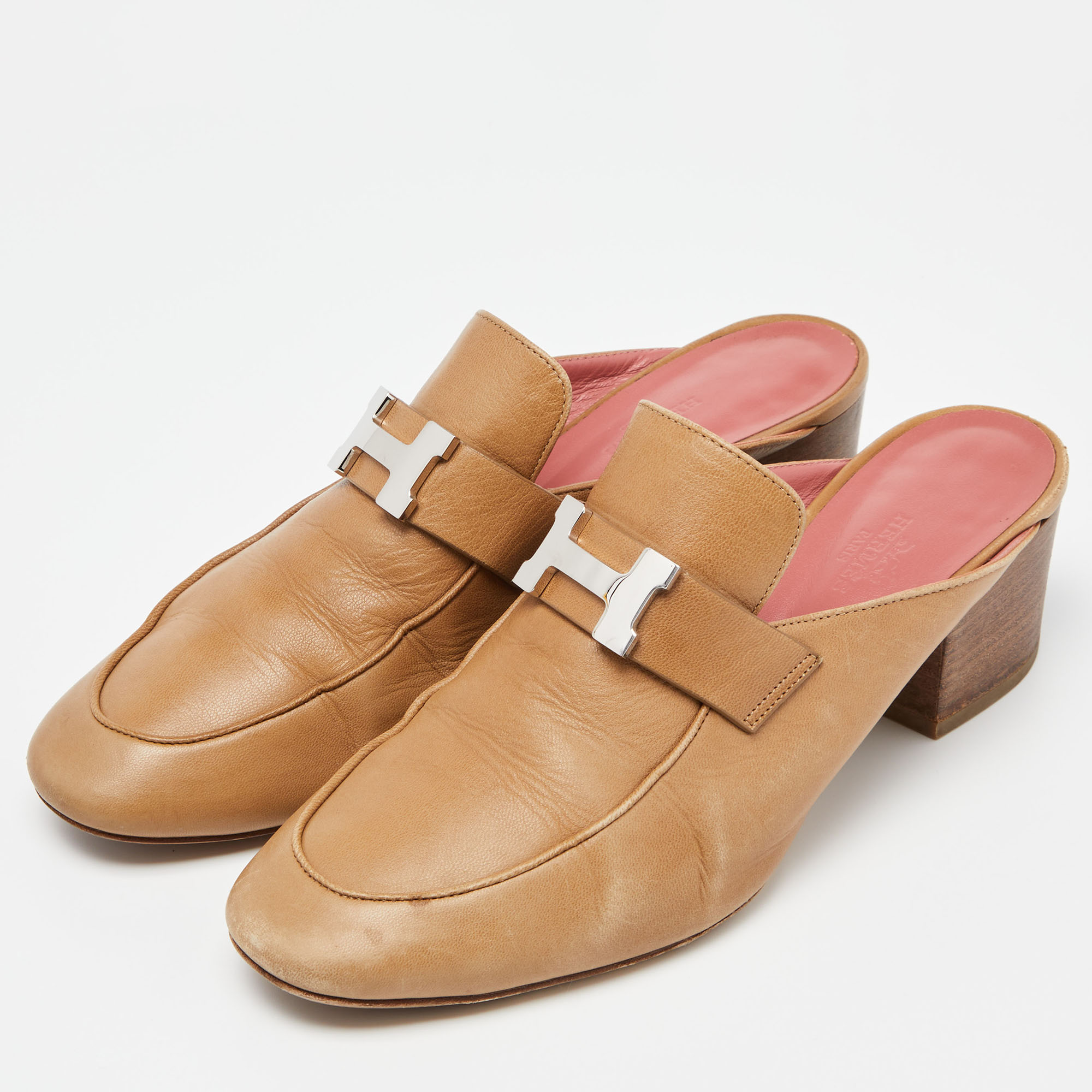 

Hermes Brown Leather Paradis Mules Size