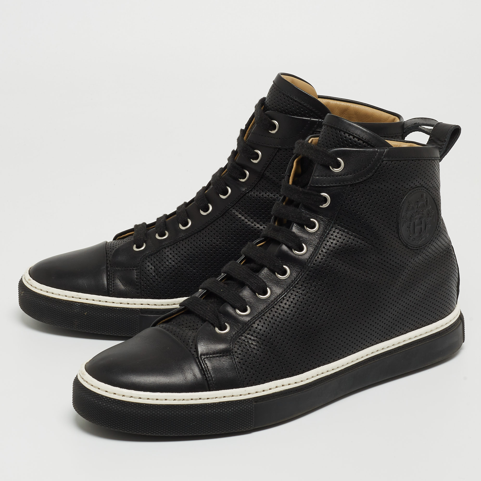 

Hermes Black Leather Jimmy Lace Up High Top Sneakers Size