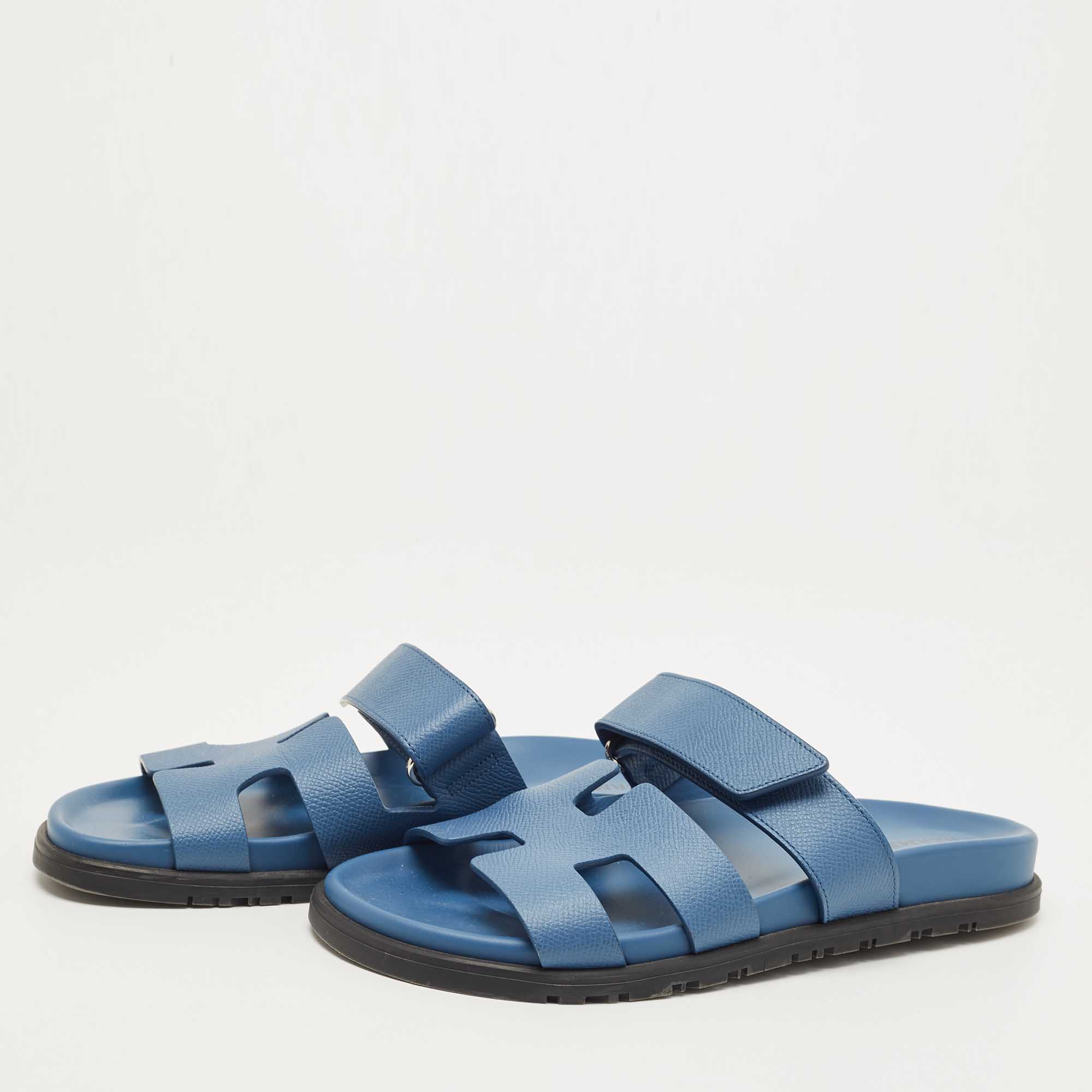 

Hermes Blue Leather Chypre Slides Size