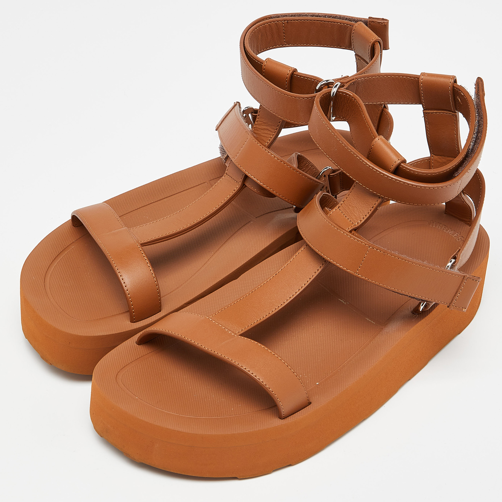 

Hermès Brown Leather Enid Gladiator Sandals Size