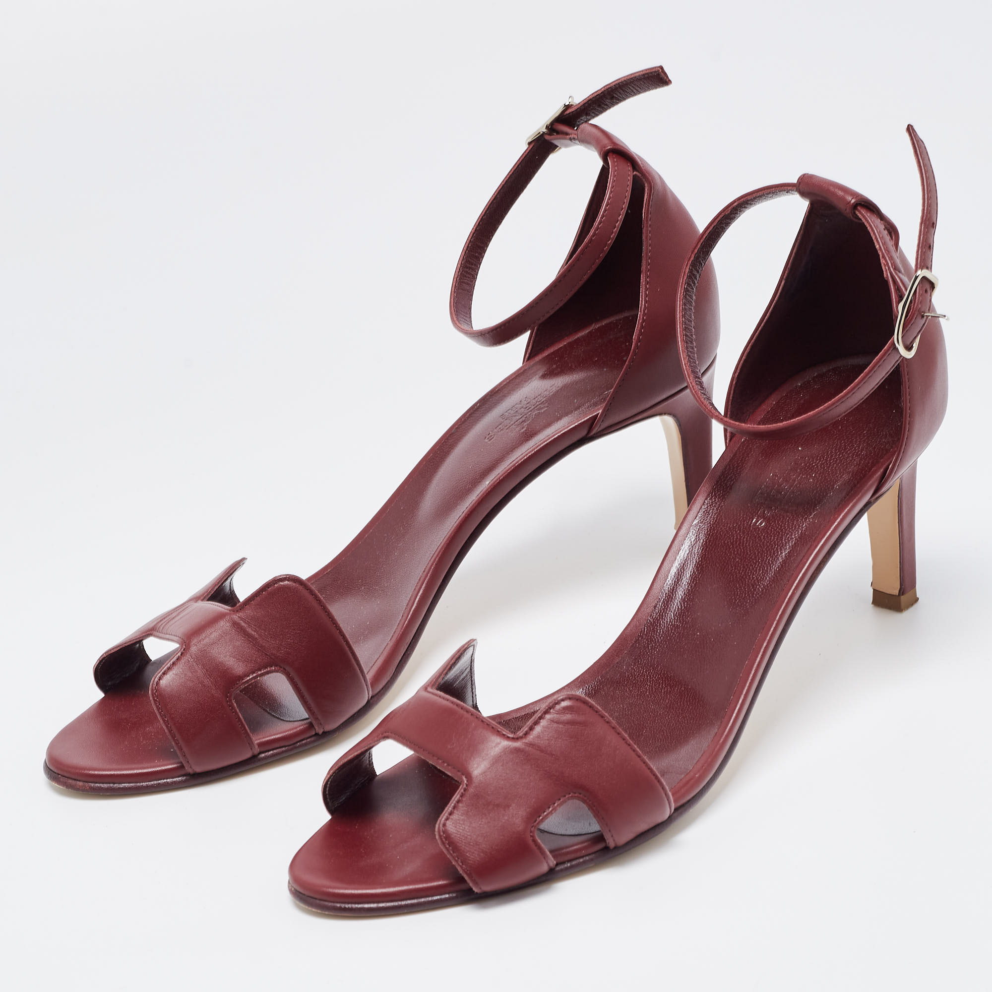 

Hermes Burgundy Leather Night Ankle Strap Sandals Size