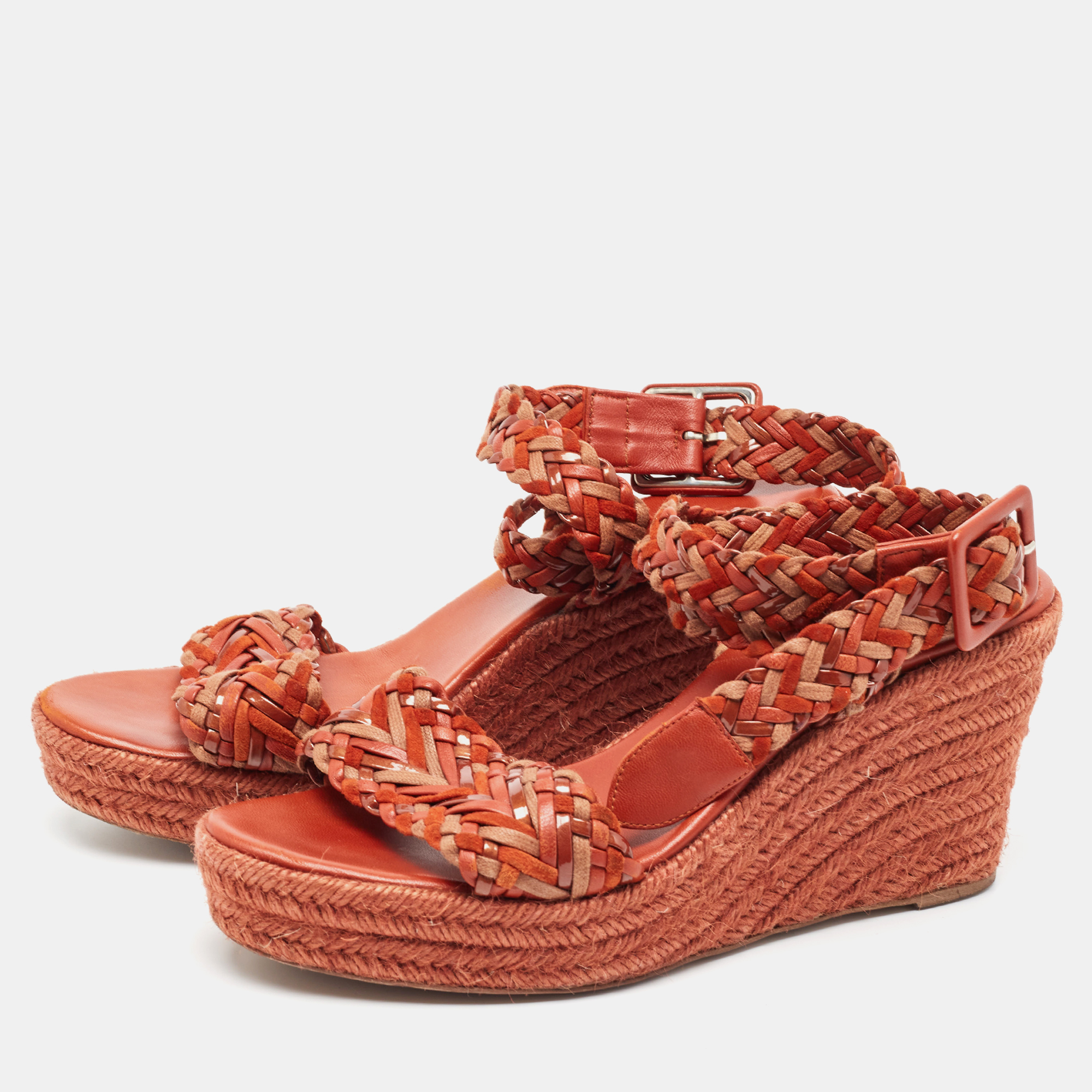 

Hermes Brown Suede and Woven Wedge Espadrille Sandals Size