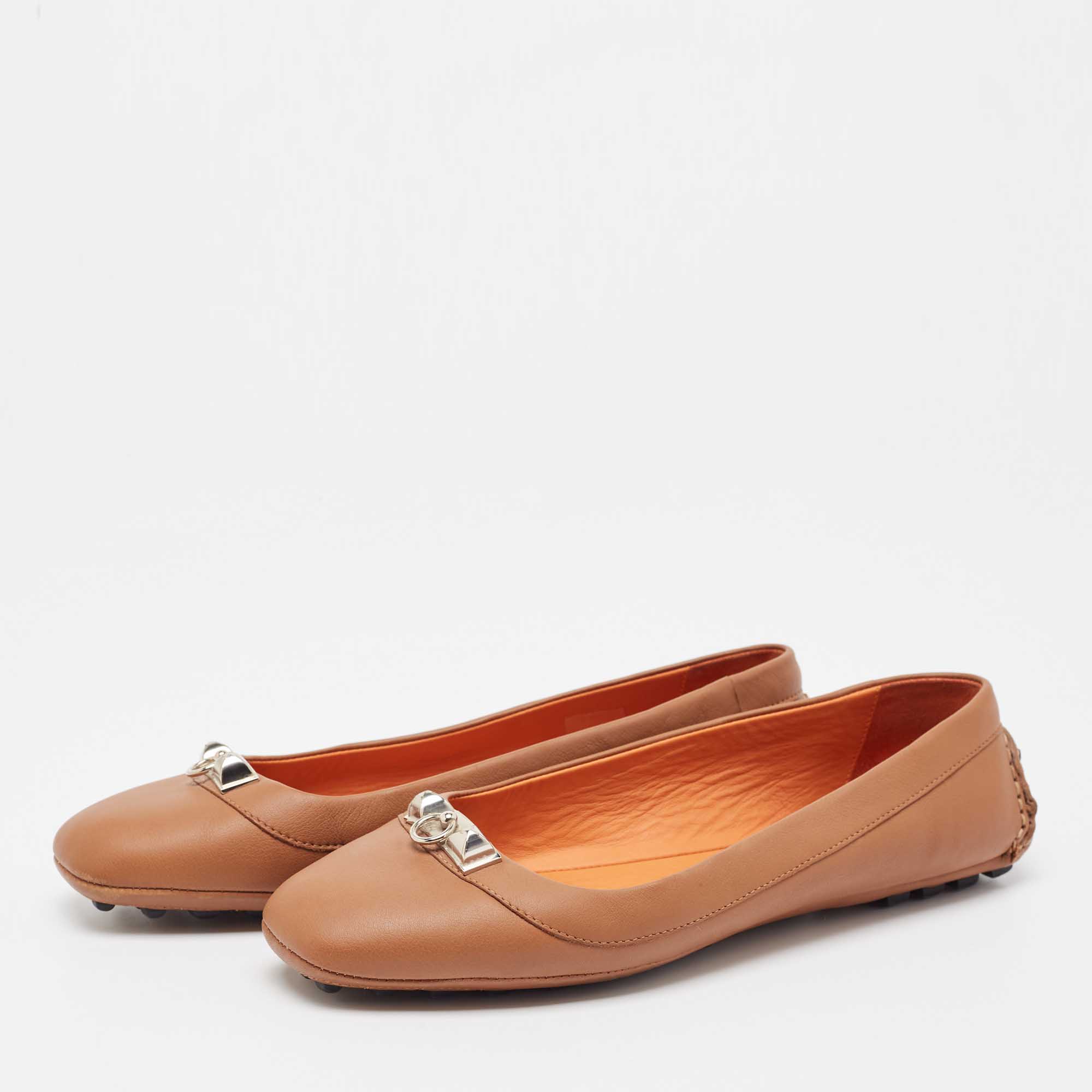 

Hermes Brown Leather Liberty Ballet Flats Size