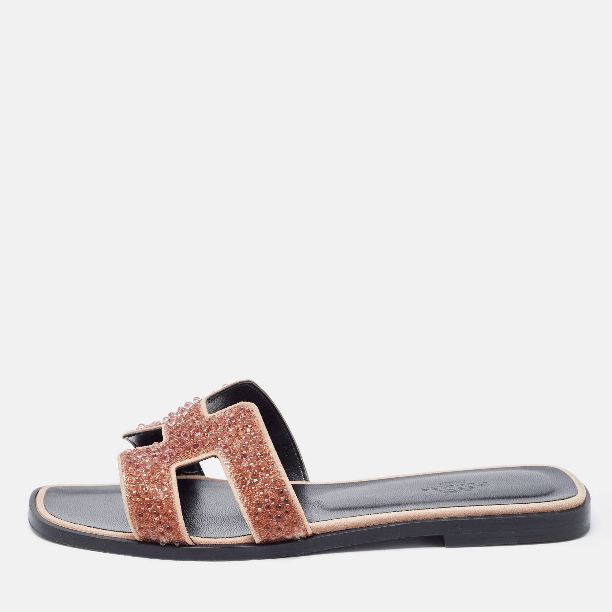 Hermes Pink Beads Oran Flat Slides Size 38