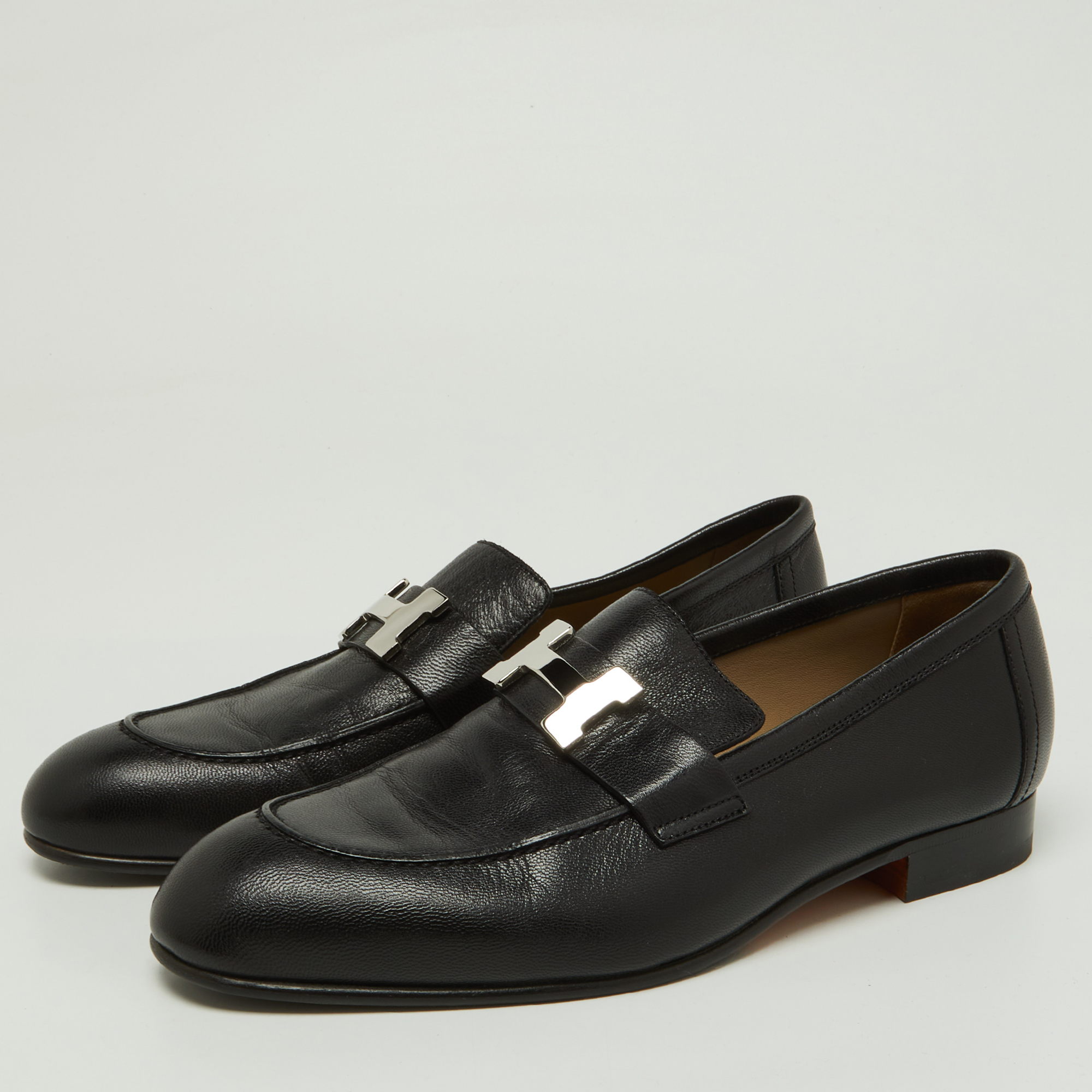 

Hermes Black Leather Paris Loafers Size