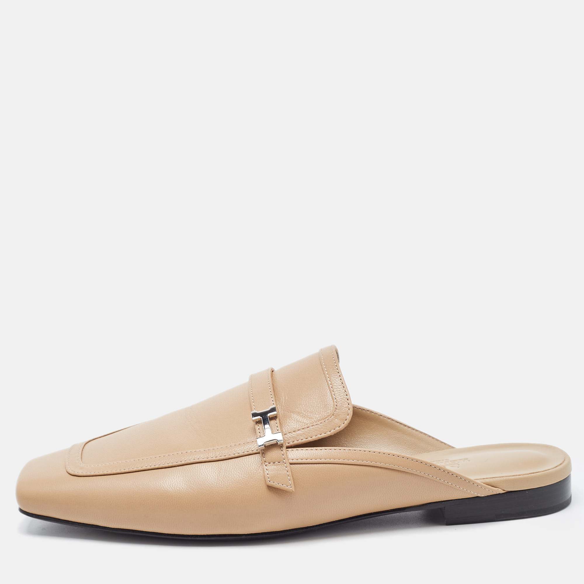 مملوكة مسبقًا Hermes Beige Leather Groupie Mules Size 40 