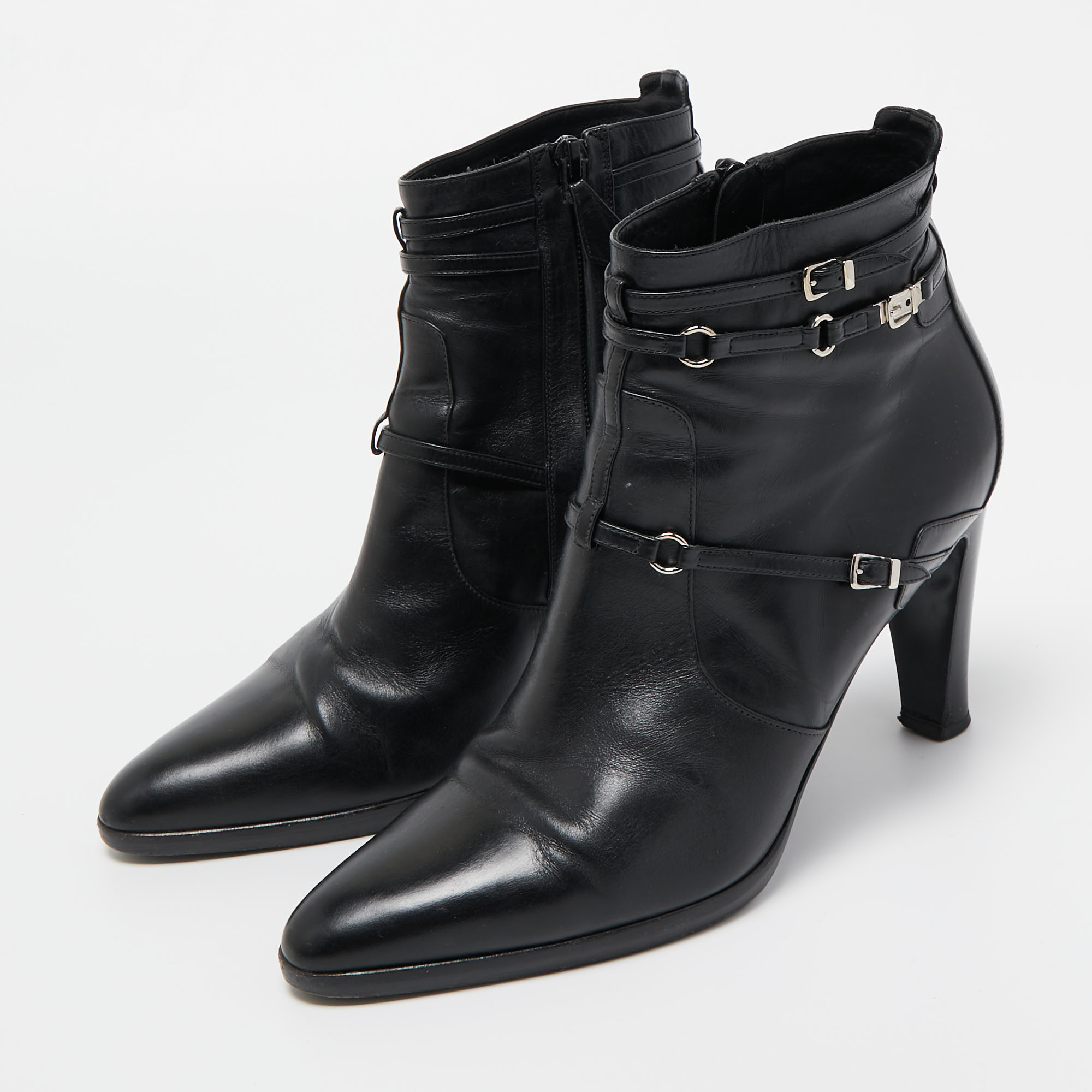 

Hermes Black Leather Buckle Ankle Boots Size