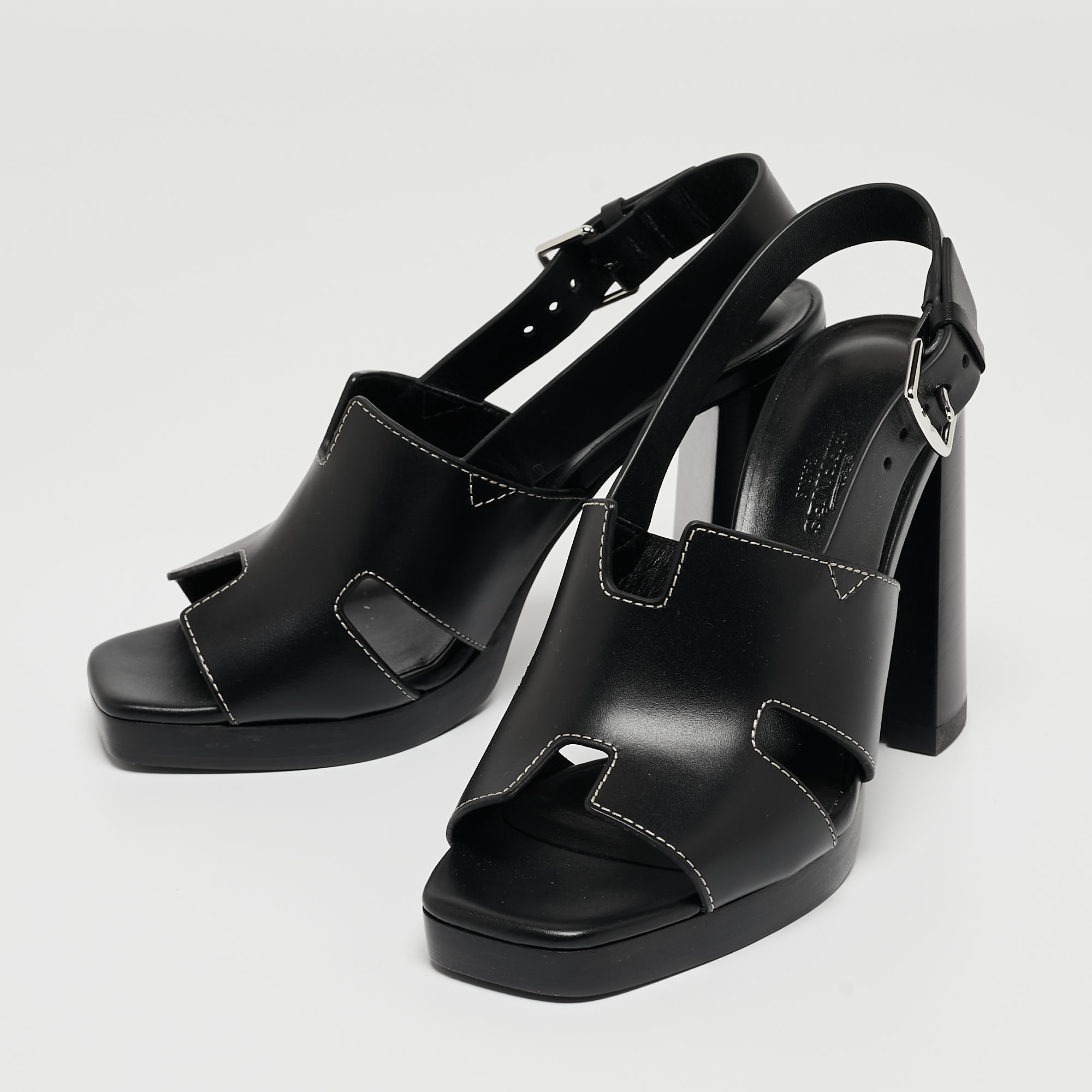 

Hermes Black Leather Eris Slingback Sandals Size