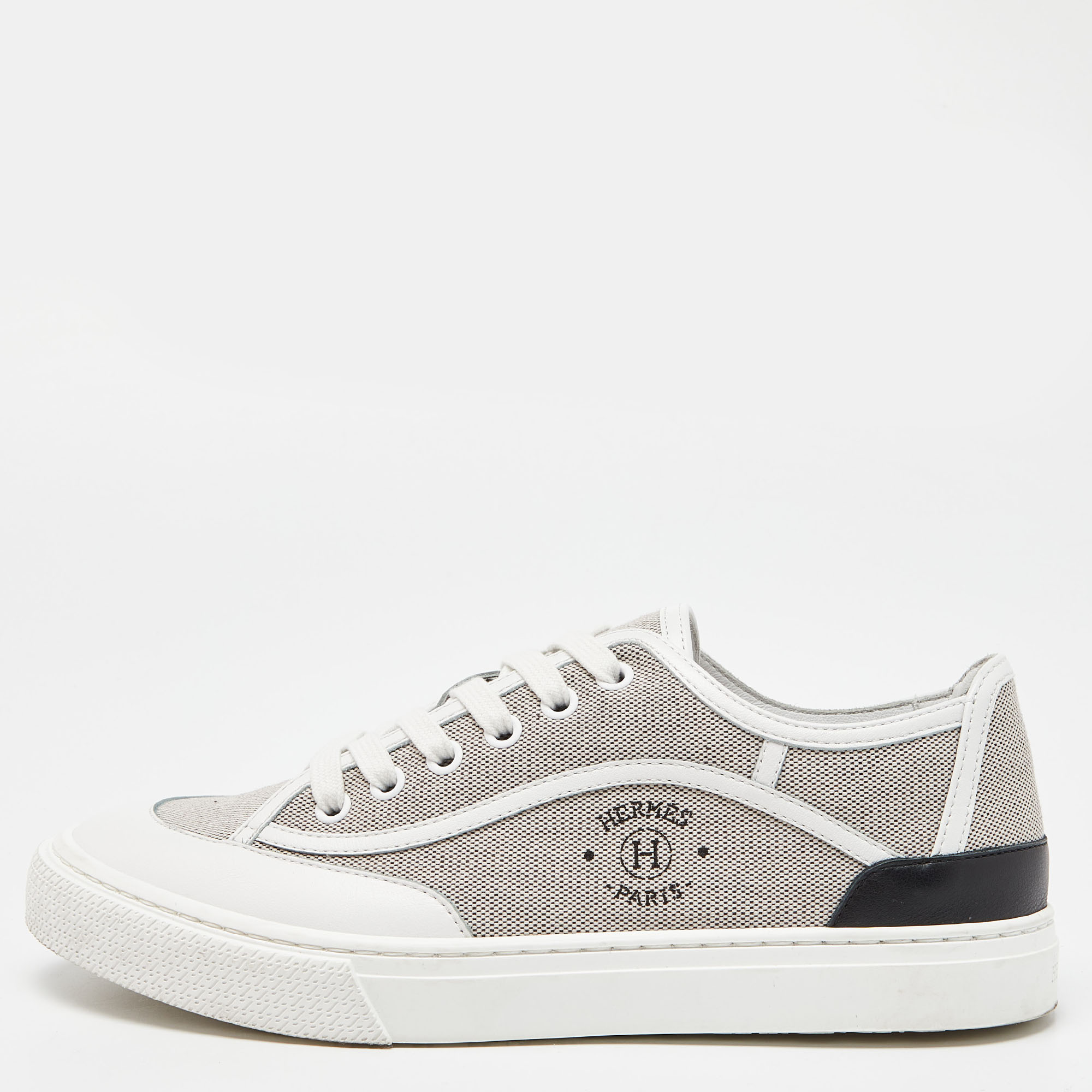 Hermes Tri Color Canvas and Leather Get Low Top Sneakers Size 38.5