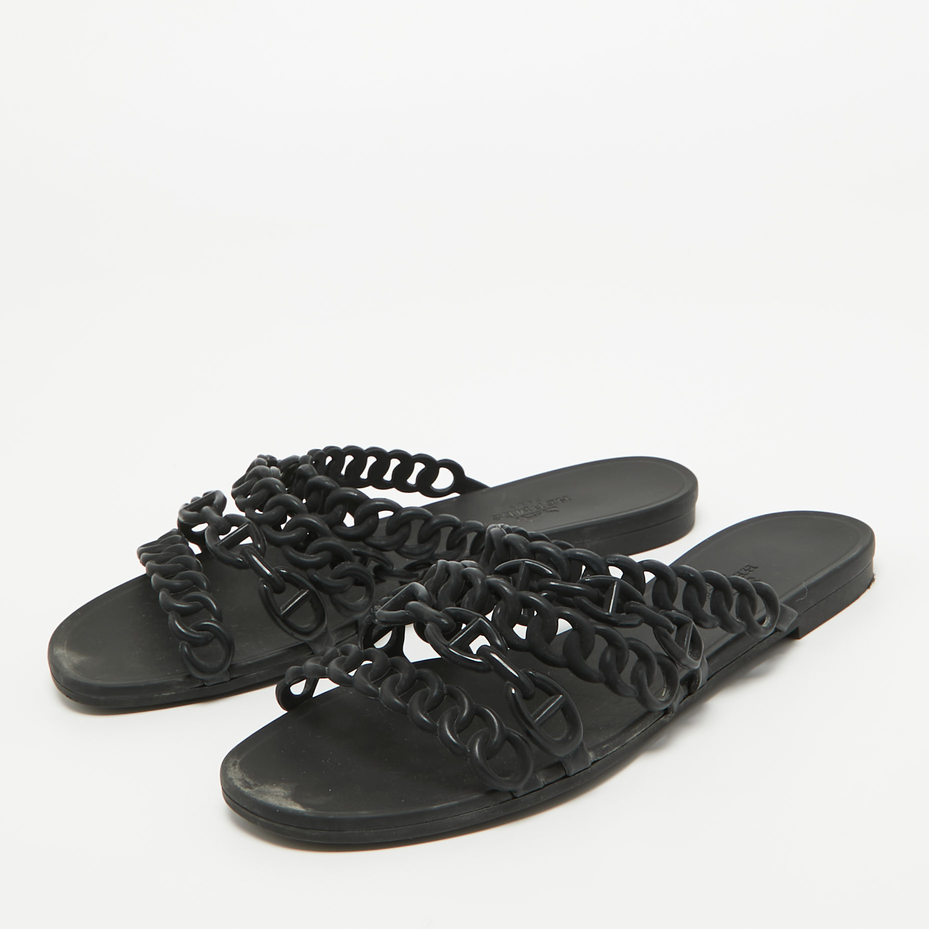 

Hermes Black Jelly And Rubber D'ancre Chaine Flat Sandals Size