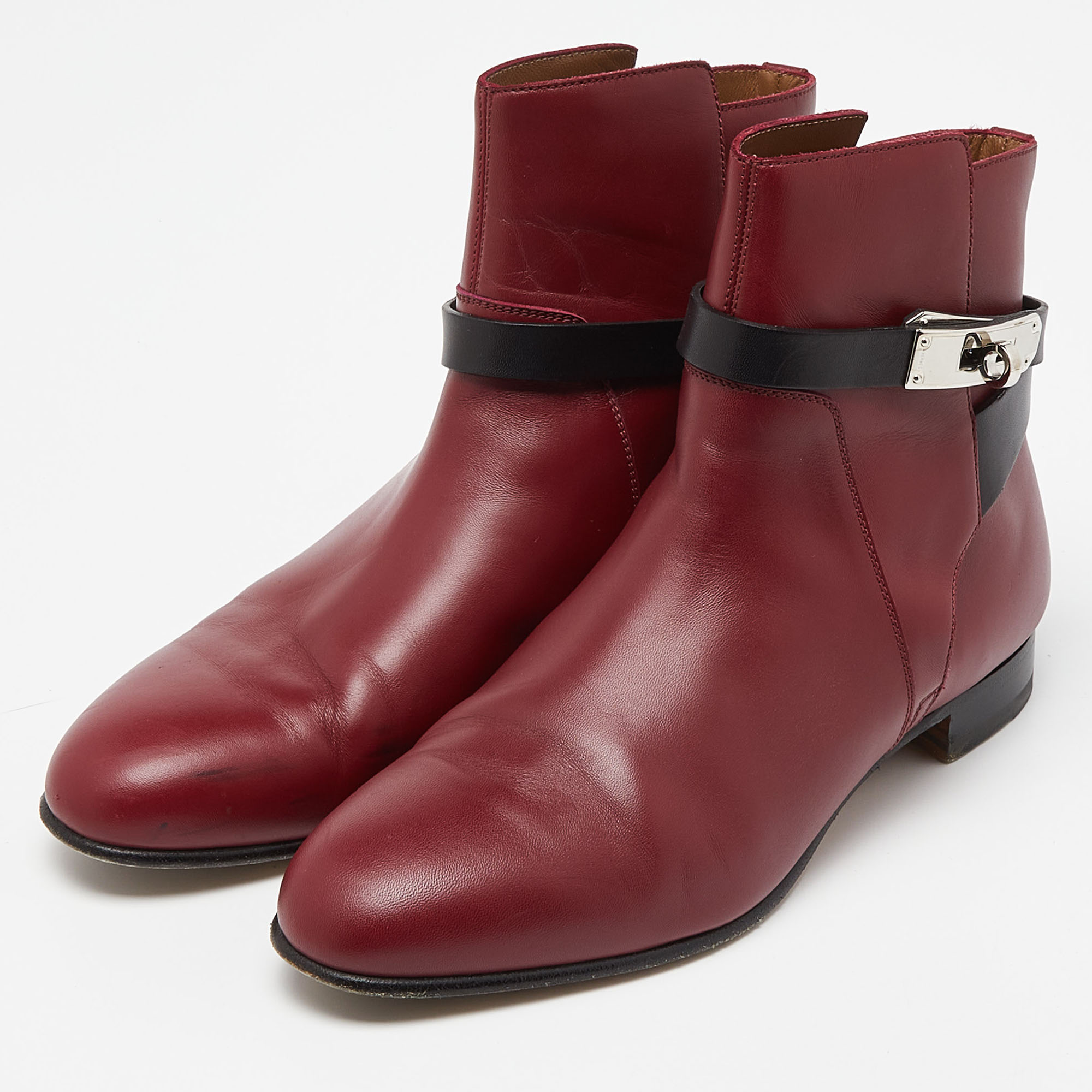 

Hermes Burgundy/Black Leather Neo Ankle Boots Size