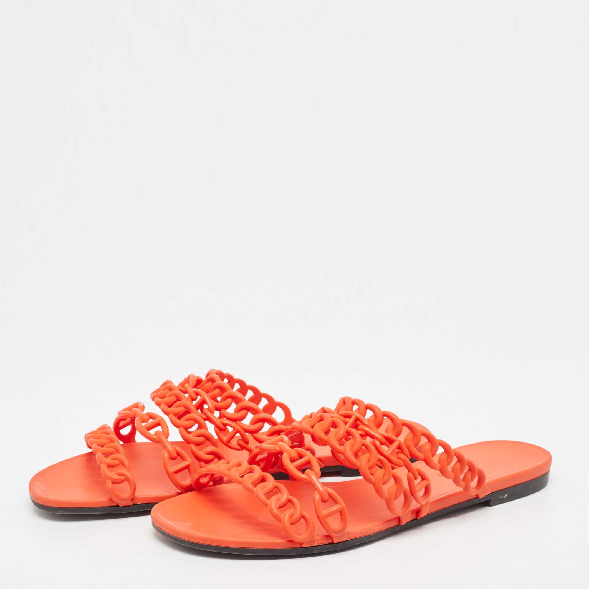 

Hermes Orange Jelly Chaine d'Ancre Flat Slides Size