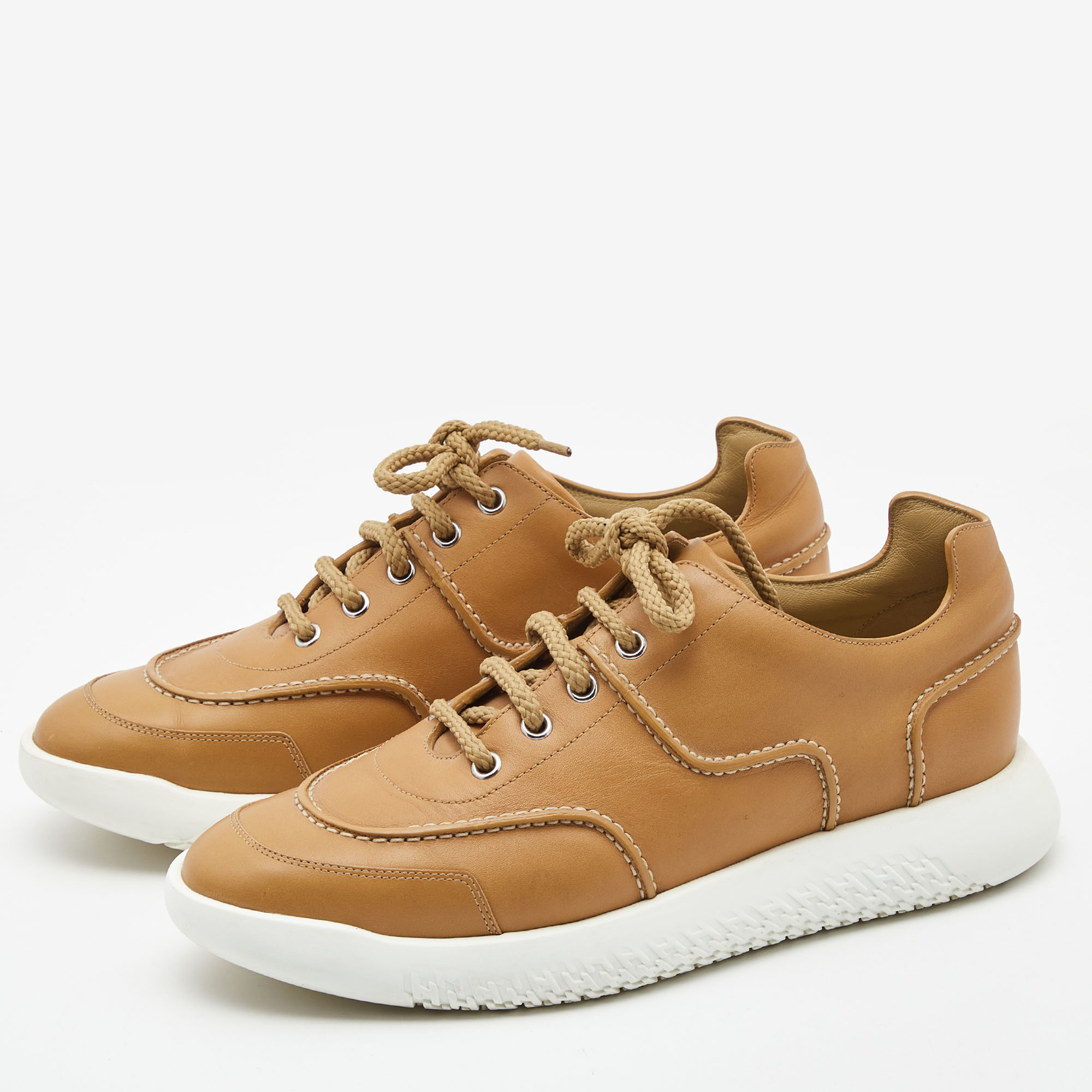 

Hermes Tan Leather Low Top Sneakers Size