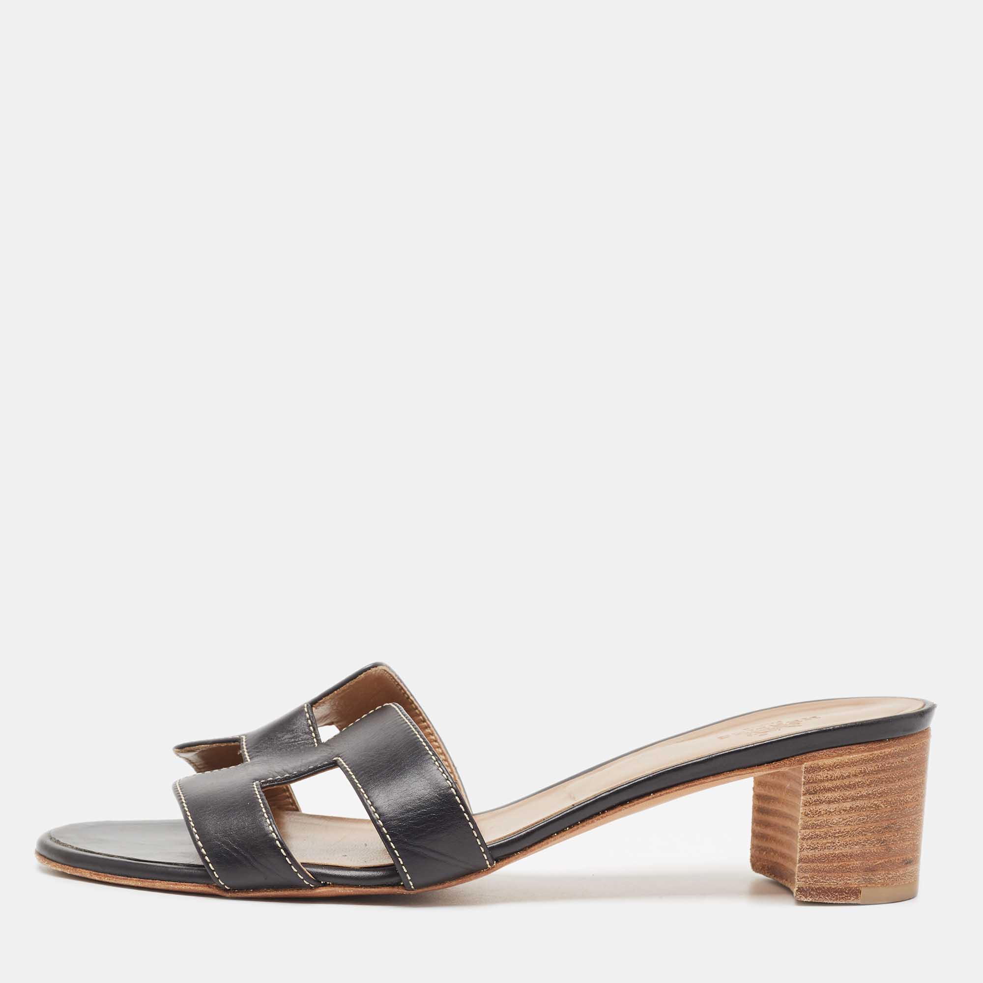 Hermes Black Leather Oasis Slide Sandals Size 39 Hermes | The Luxury Closet