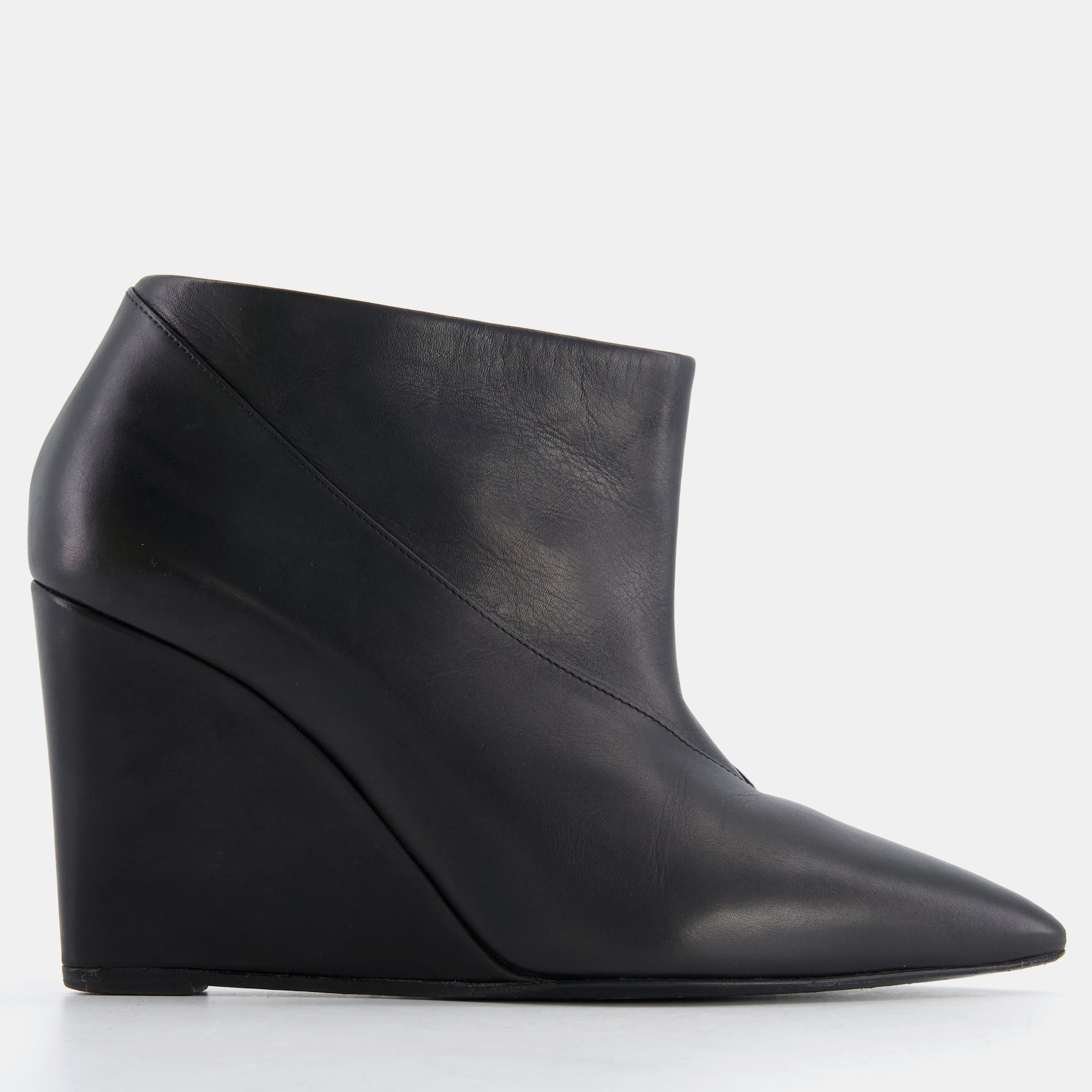 Pre-owned Hermes Black Leather Wedge Heels Size Eu 36
