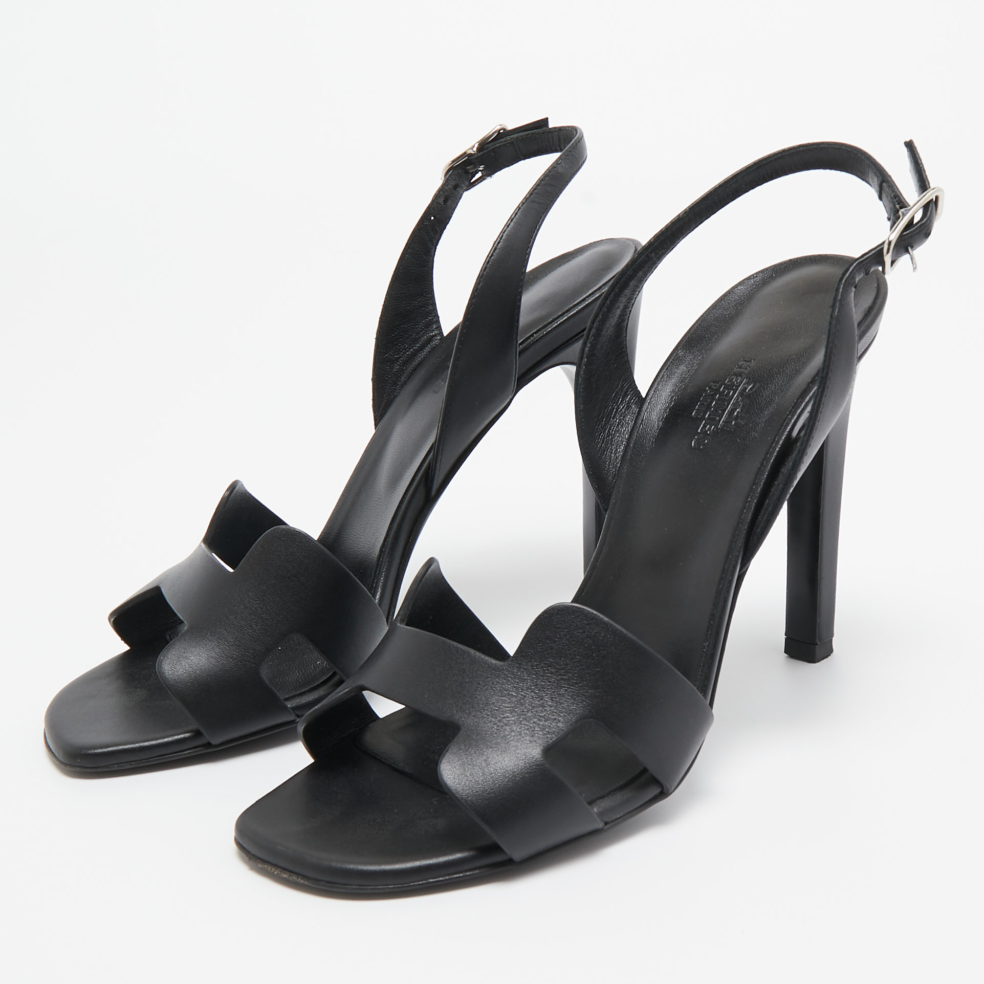 

Hermes Black Leather Holy Slingback Sandals Size