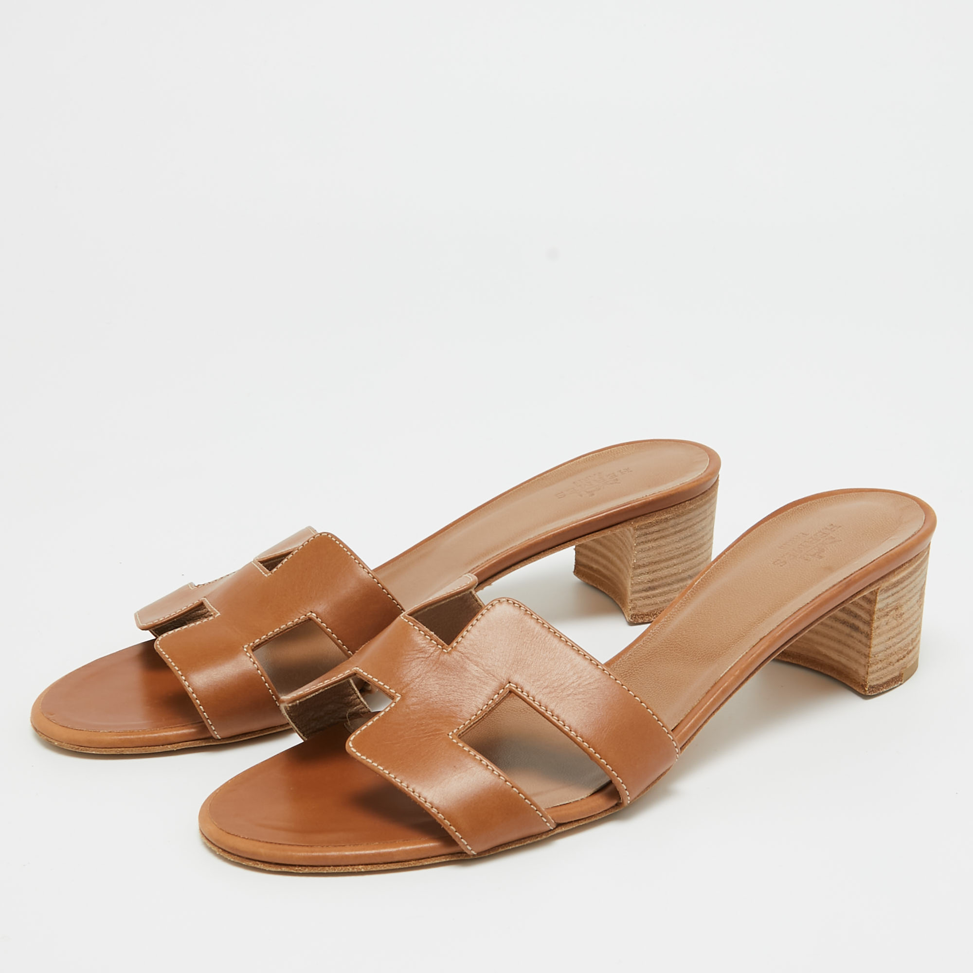 

Hermes Brown Leather Oasis Slide Sandals Size