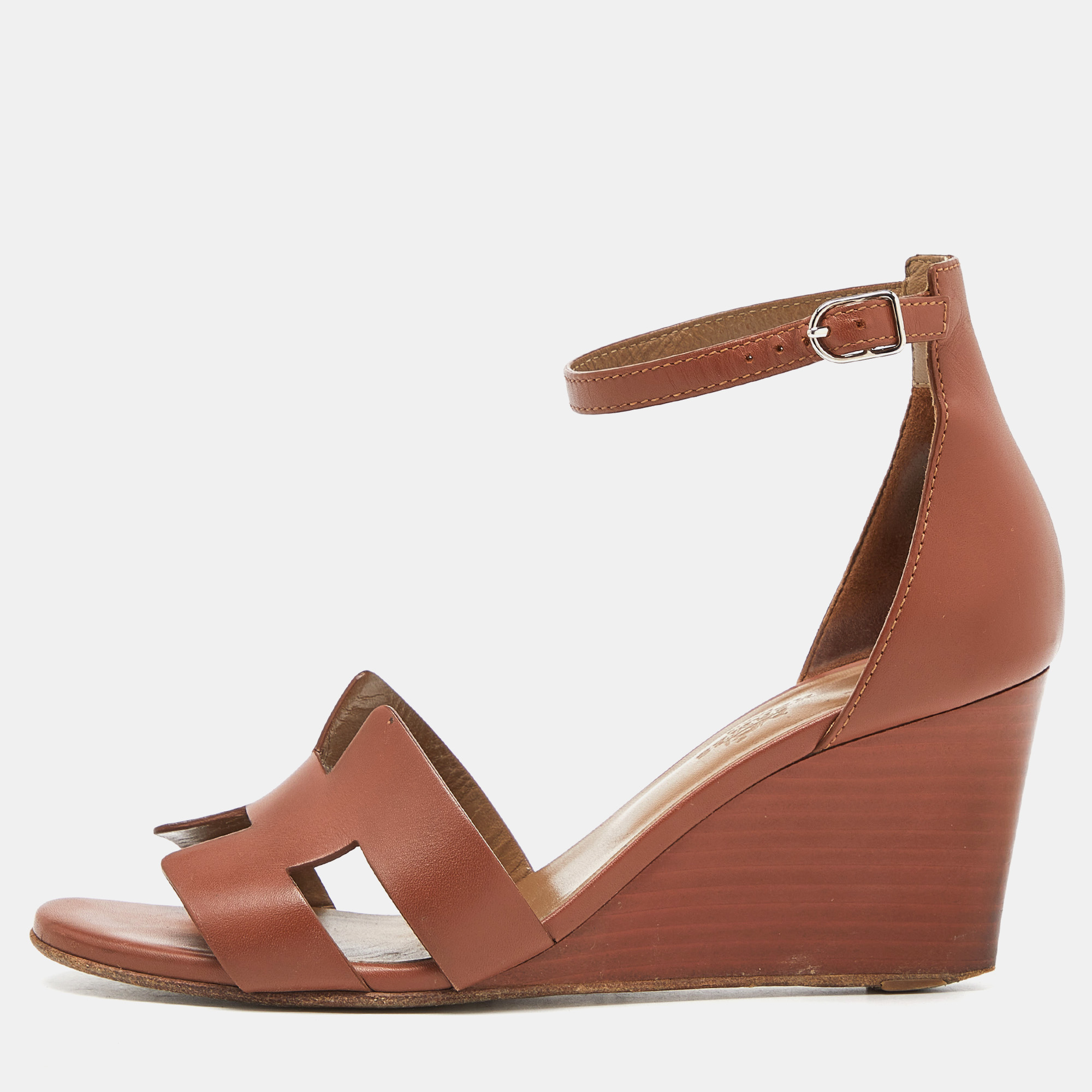 

Hermes Brown Leather Legend Wedge Sandals Size