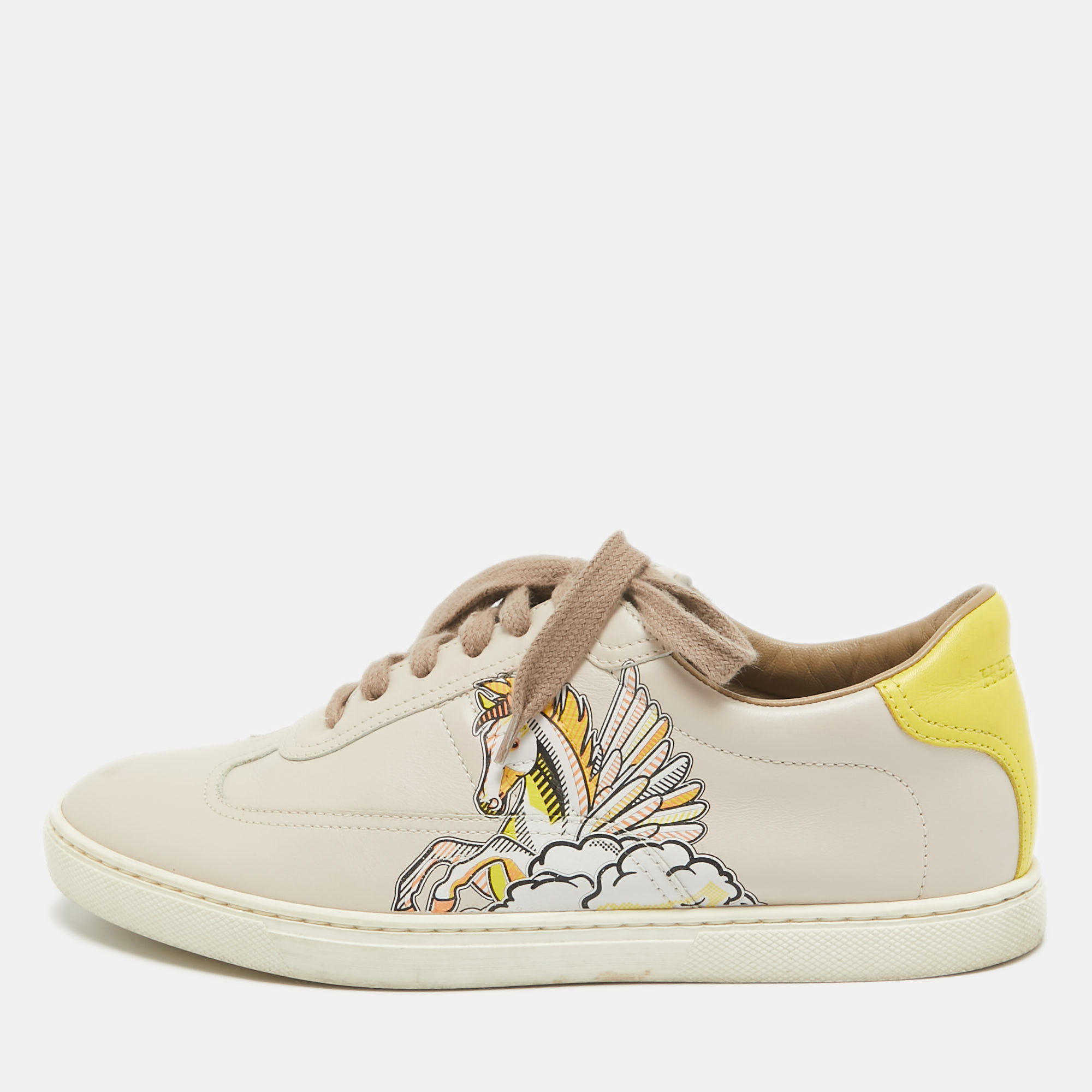 

Hermes Two Tone Leather Trail Lace Up Sneakers Size, Beige