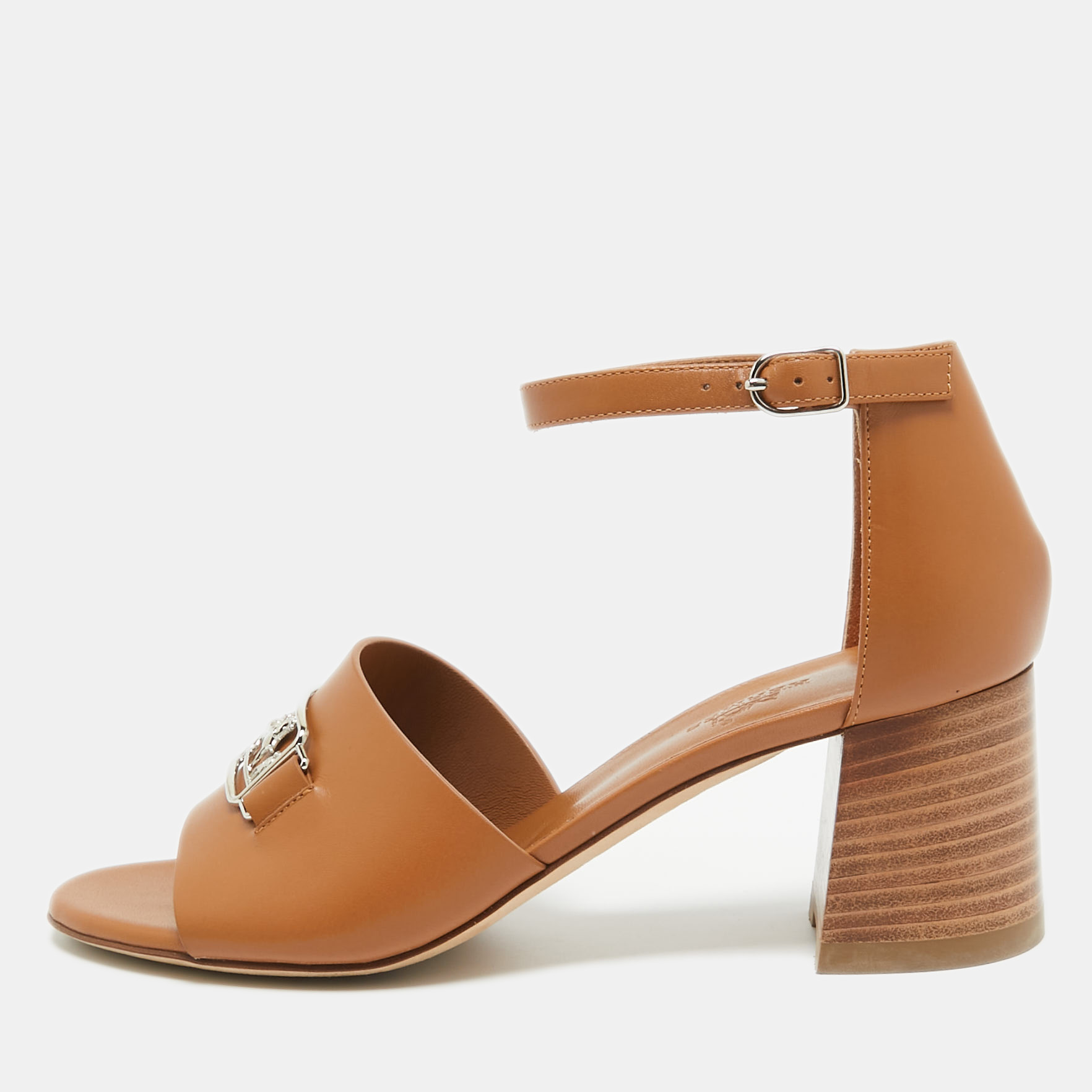 

Hermes Tan Leather Viaggio Ankle-Strap Sandals Size