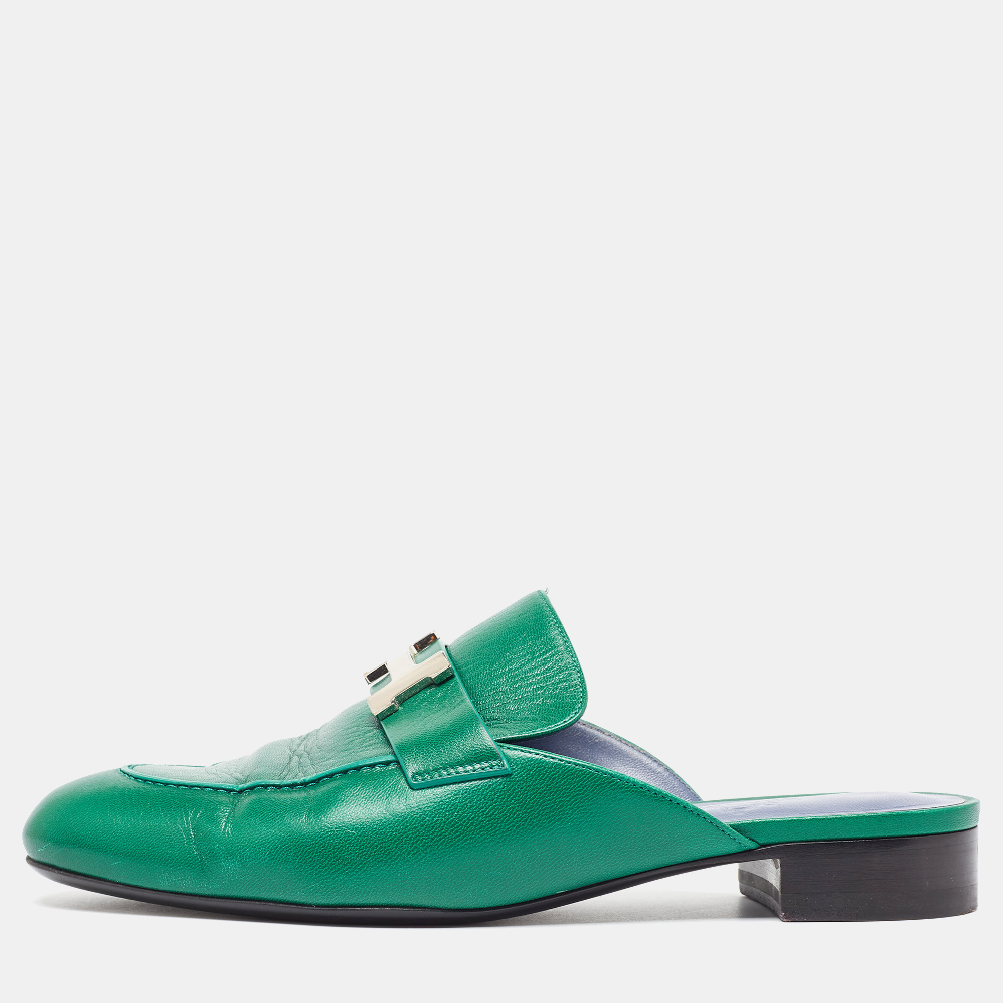 

Hermes Green Leather Trocadero Mules Size