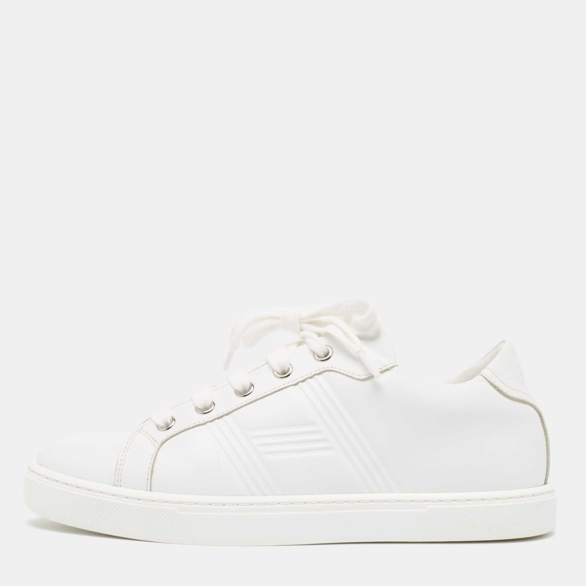 Pre-owned Hermes White Leather Quicker Sneakers Size 36