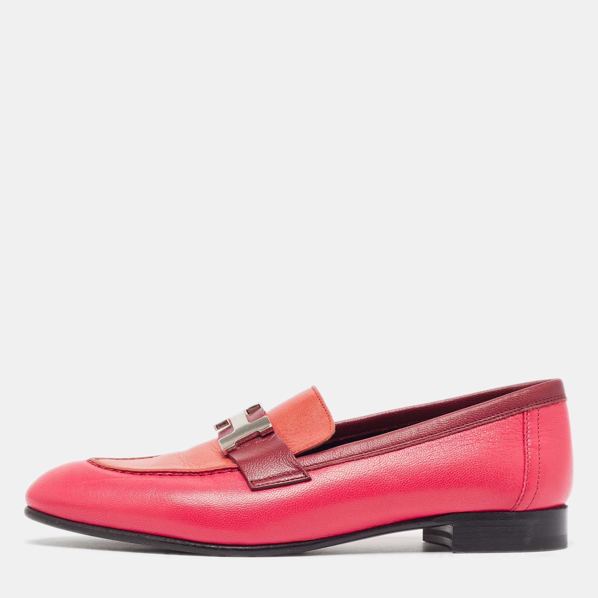 

Hermes Tricolor Leather Paris Loafers Size, Pink