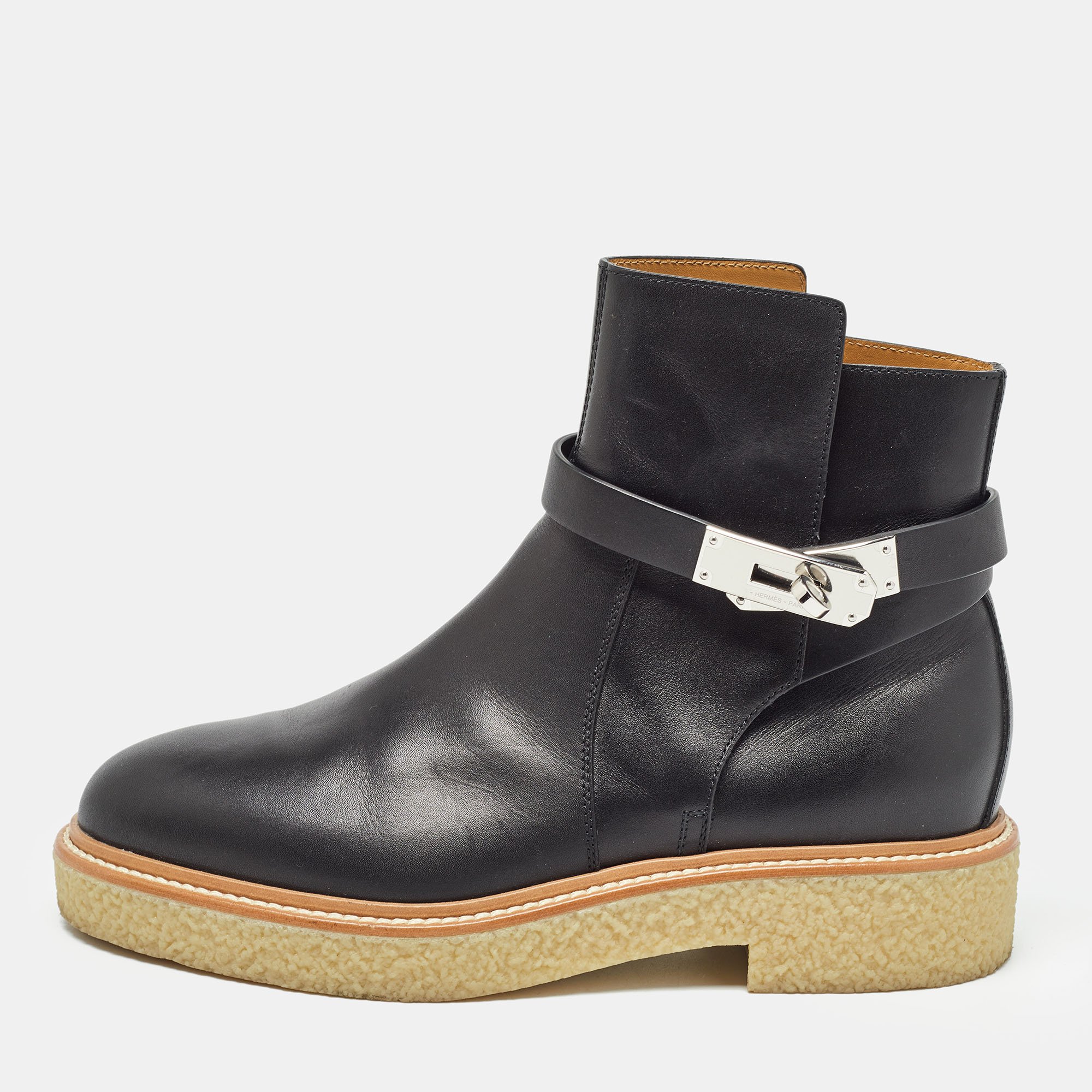 

Hermes Black Leather History Ankle Boots Size