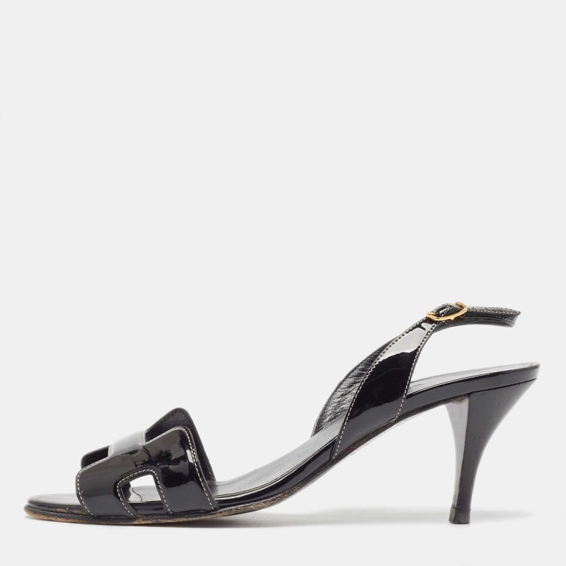 

Hermes Black Patent Night Slingback Sandals Size