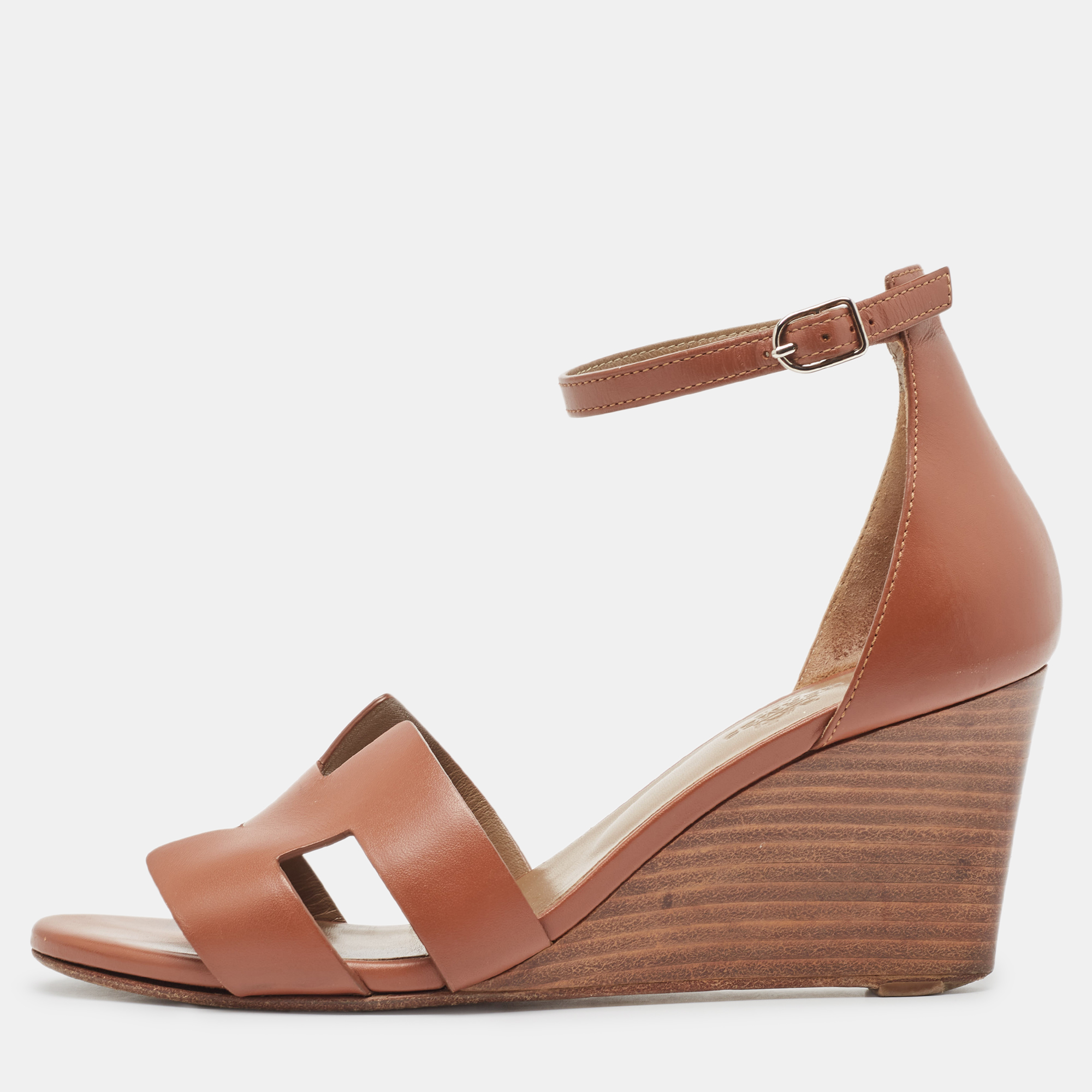 

Hermes Brown Leather Legend Wedge Sandals Size