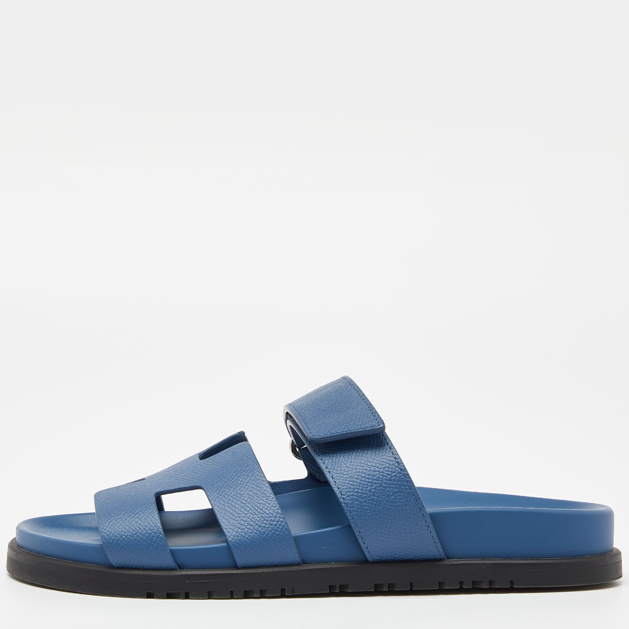 

Hermès Blue Leather Chypre Sandals Size