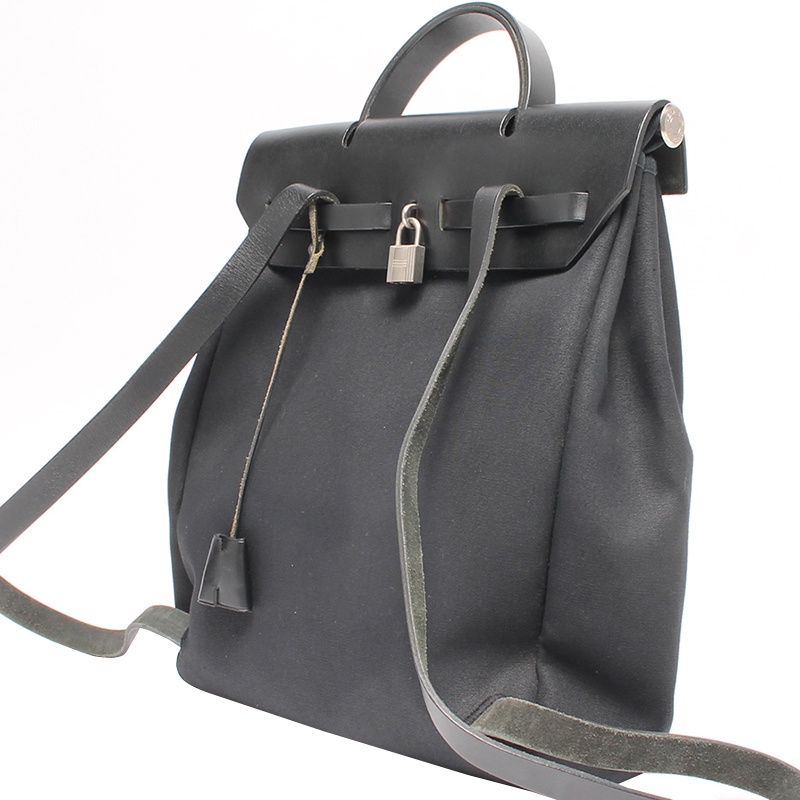

Hermes Black Canvas and Leather 2-in-1 Herbag PM Backpack