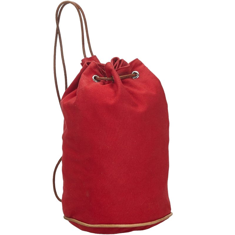 

Hermes Red Canvas Polochon Mimile Drawstring Backpack