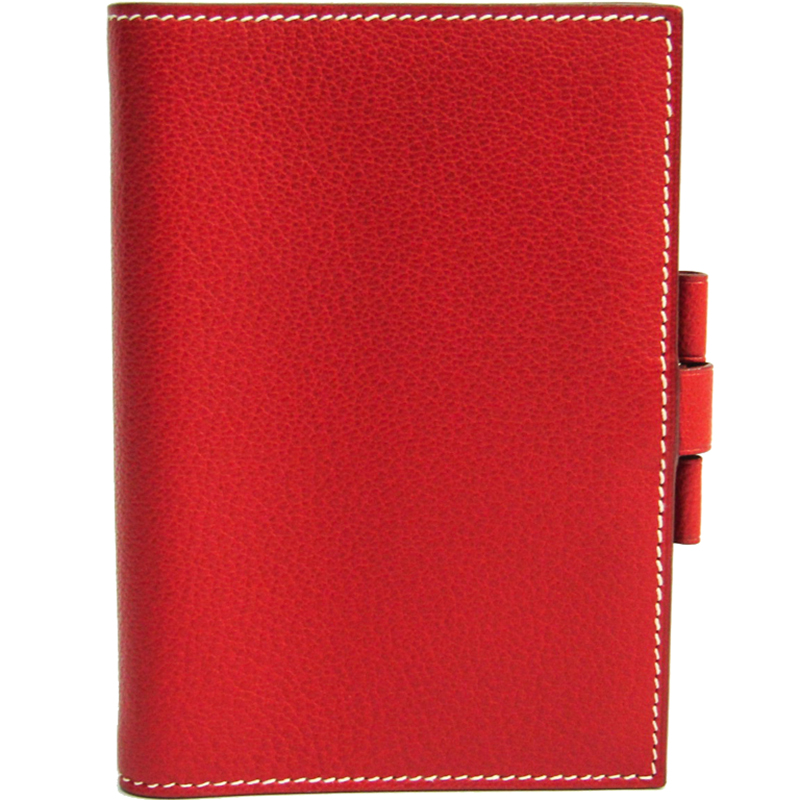 Pre Owned Hermes Red Chevre Mysore Leather Planner Cover 